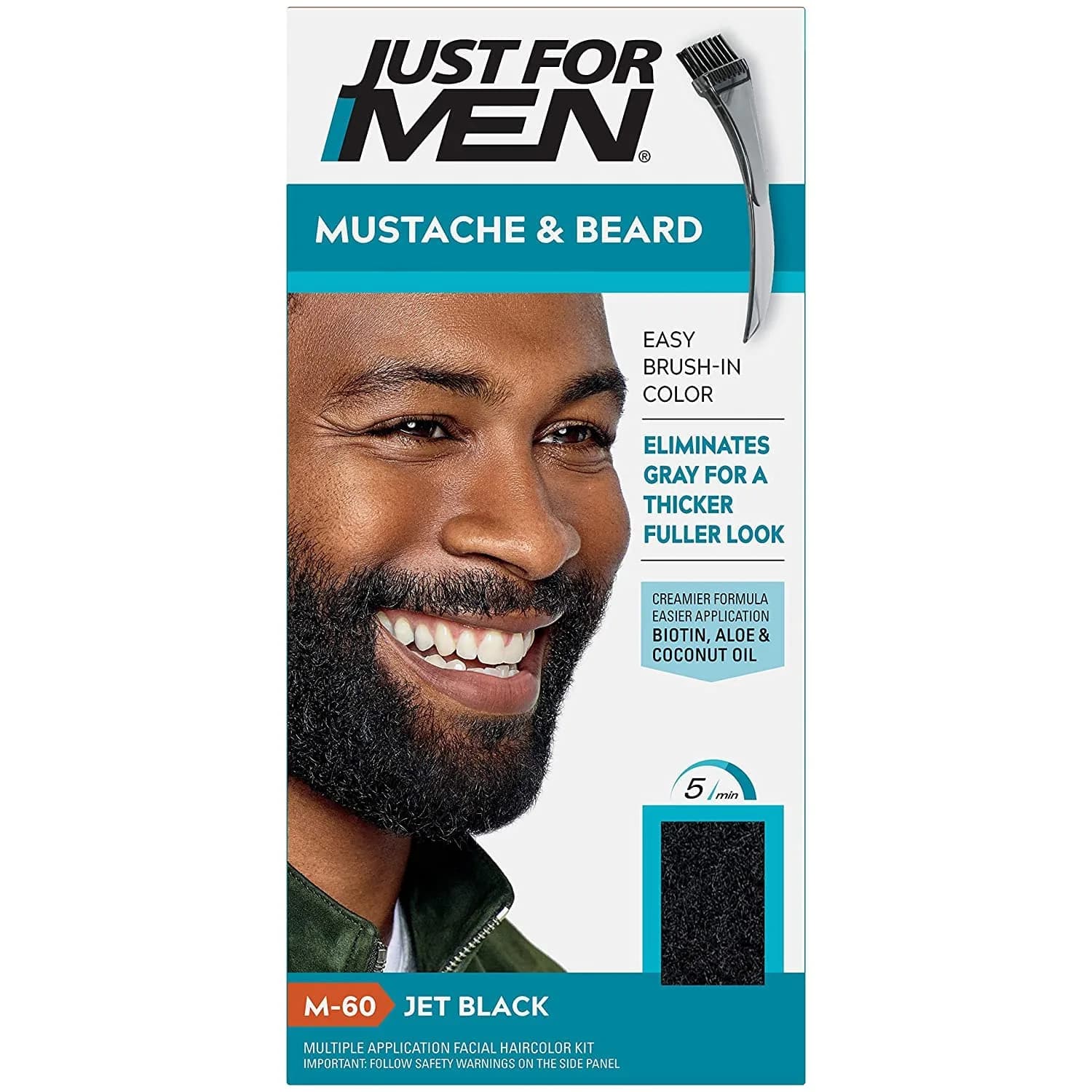 Just for Men Color Gel Mustache, Beard & Sideburns 115 Jet Black | Natural Jet-Black Facial Hair Color