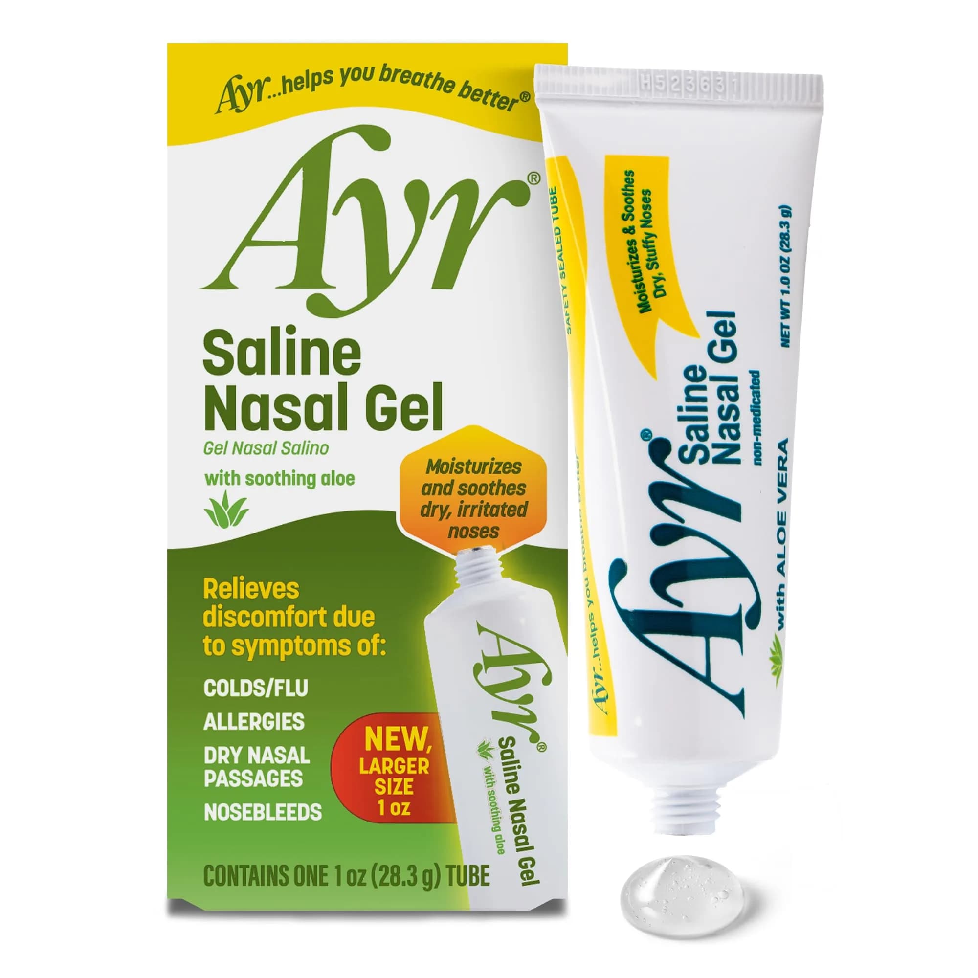 AYR Saline Nasal Gel with Aloe 0.5 oz (14.7 ml) Tube | Soothes Dry Nasal Passages