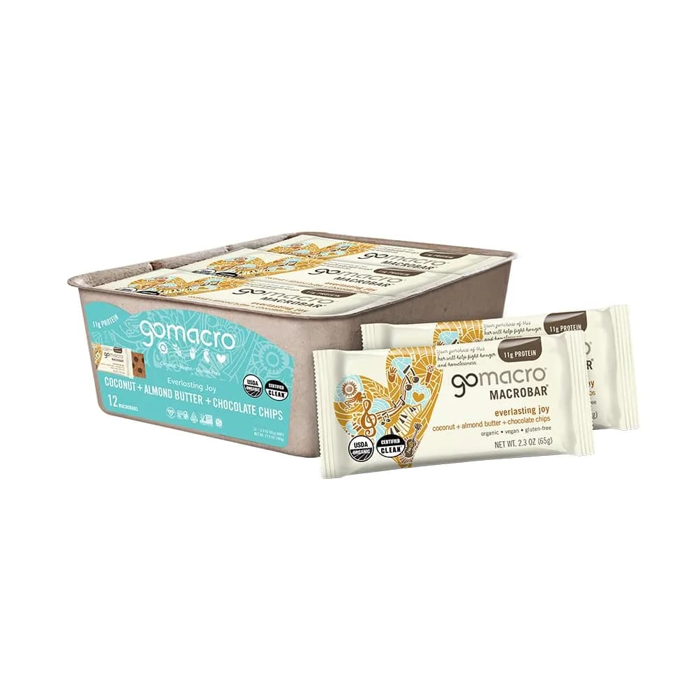 GoMacro MacroBar Organic Vegan Protein Bars Coconut Almond Butter Chocolate Chip 12 Count | Plant-Based Energy Snack - main product image