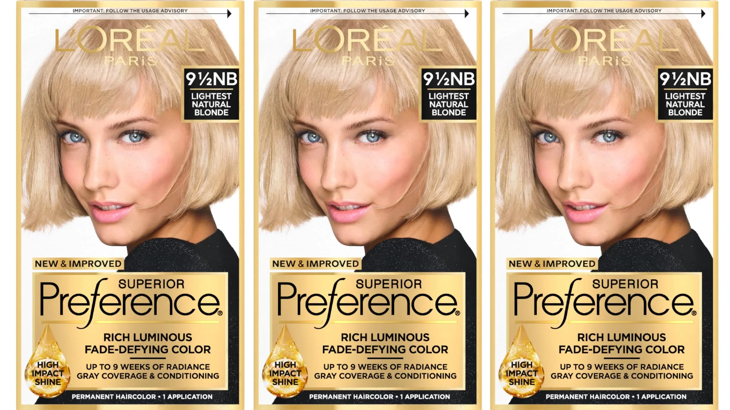 L'Oreal Paris Superior Preference Permanent Hair Color 9.5NB Lightest Natural Blonde (3 x 1 Kit) | Fade-Defying Color for 9 Weeks - main product image