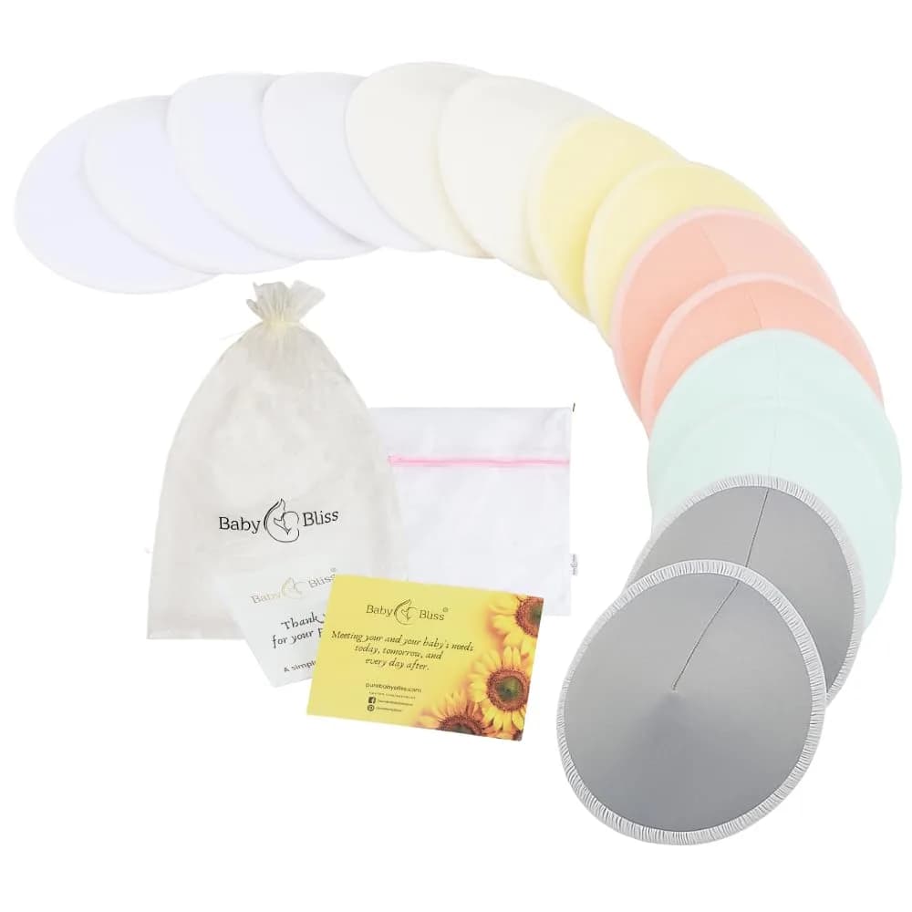 BABY BLISS Organic Bamboo Nursing Pads (14-Pack, Pastel Touch, 4.7") | Highly Absorbent Leak Protection - main product image