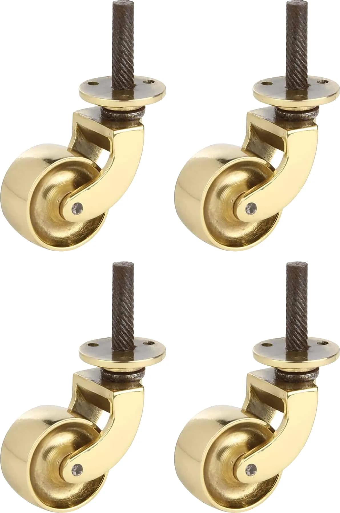 A29 360 Degree Swivel Stem Caster Wheels, Polished Lacquered, Set of 4 | Heavy Duty Brass Furniture Casters