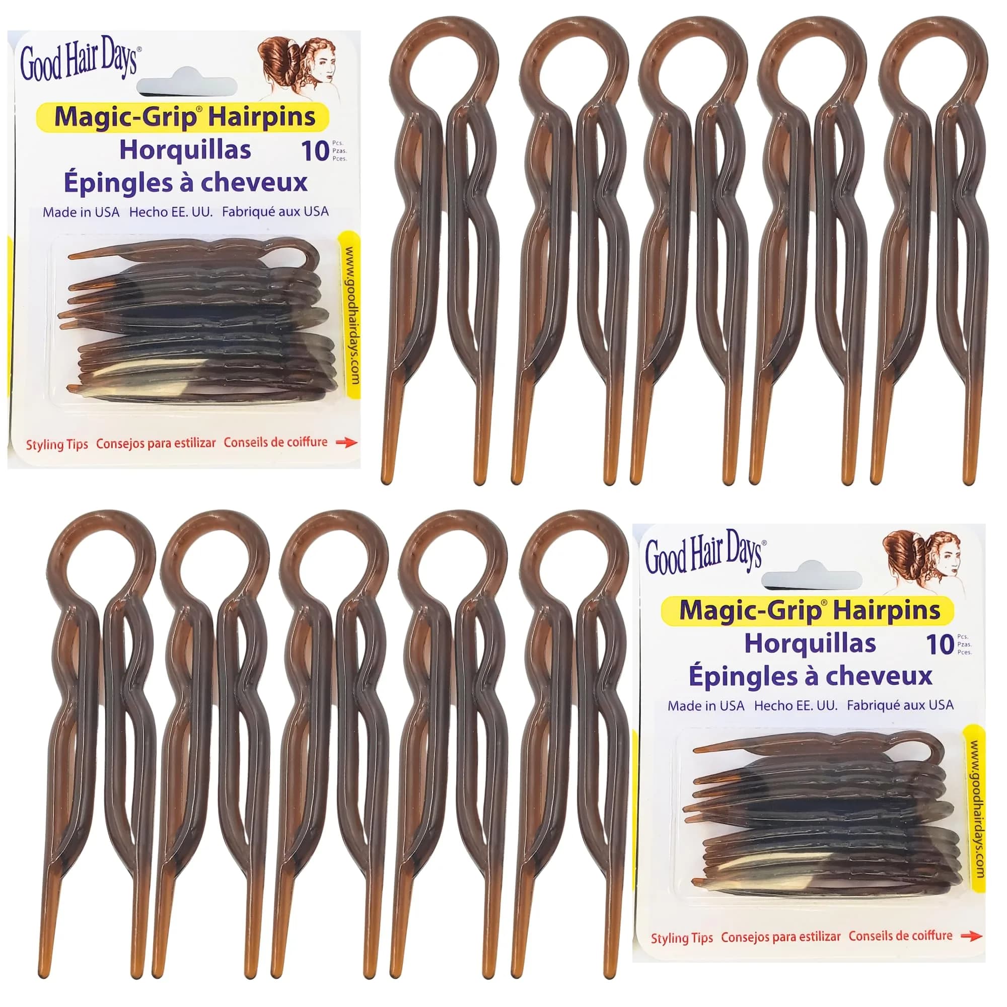 Good Hair Days Magic-Grip Styling U-Shaped Hair Pins, Strong Hold, 20 Pack | Clear Crystal Finish
