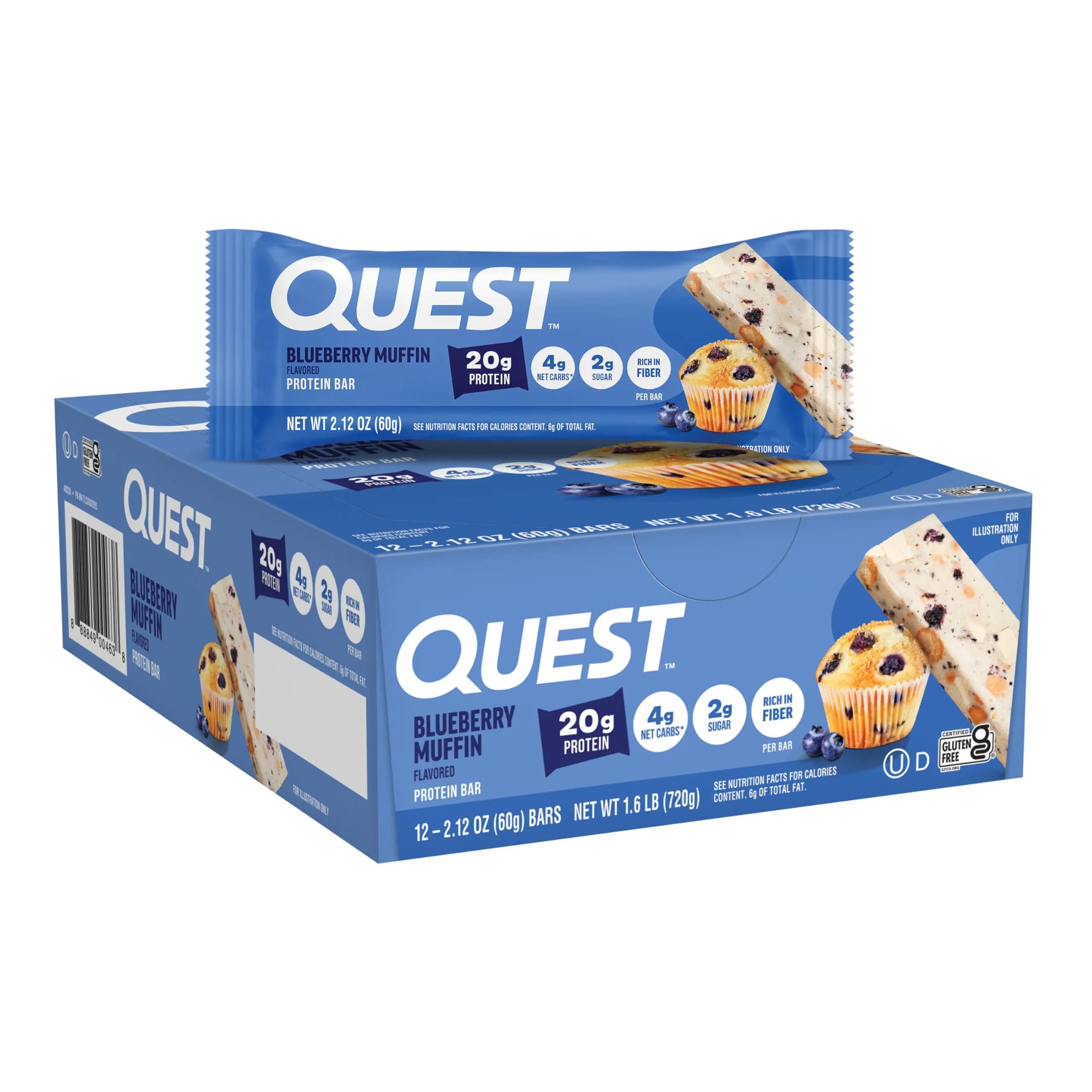 Quest Blueberry Muffin Protein Bars 12 Count | 20g Protein Snack Bar - main product image