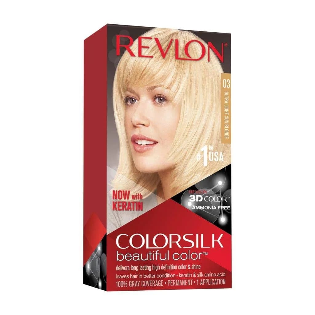 REVLON Colorsilk Permanent Hair Color 03 Ultra Light Sun Blonde | Ammonia-Free, Keratin & Silk Amino Acids, 120ml (4.4 Oz) - main product image