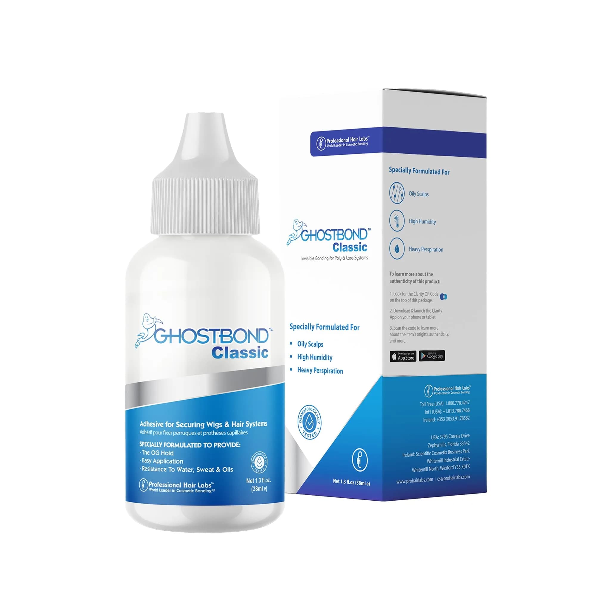 Professional Hair Labs GhostBond Classic 5oz Water & Oil-Resistant Wig Adhesive | Strong Hold, Invisible Bond for Lace & Poly Systems