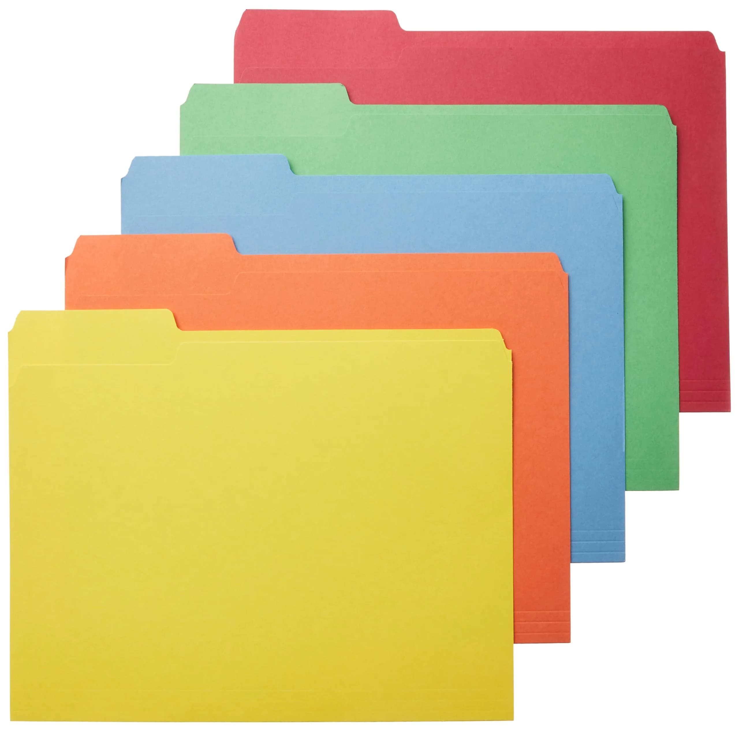 Amazon Basics Sturdy File Folders with Tabs, Letter Size, Assorted Colors, 100-Pack | Bulk Pack for Office & School - main product image