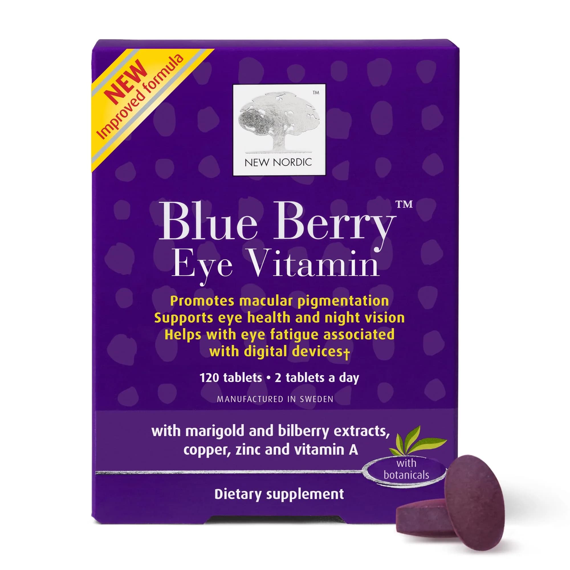 NEW NORDIC Blue Berry Eye Vitamin Supplement 120 Ct. | Vision Support with Lutein & Wild Blueberries - main product image