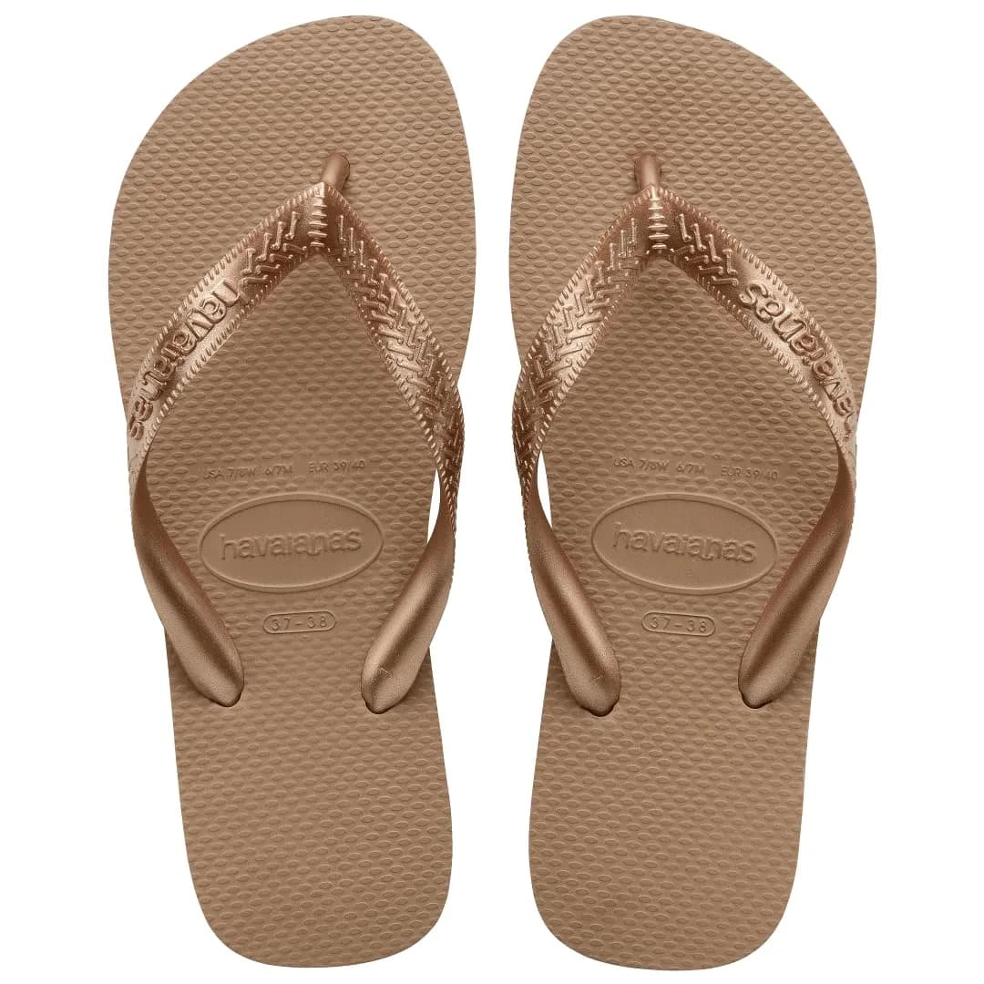 Havaianas Women's Top Tiras Flip Flop Sandal, Rose Gold, 11-12 US | Classic Summer Style with Metallic Straps