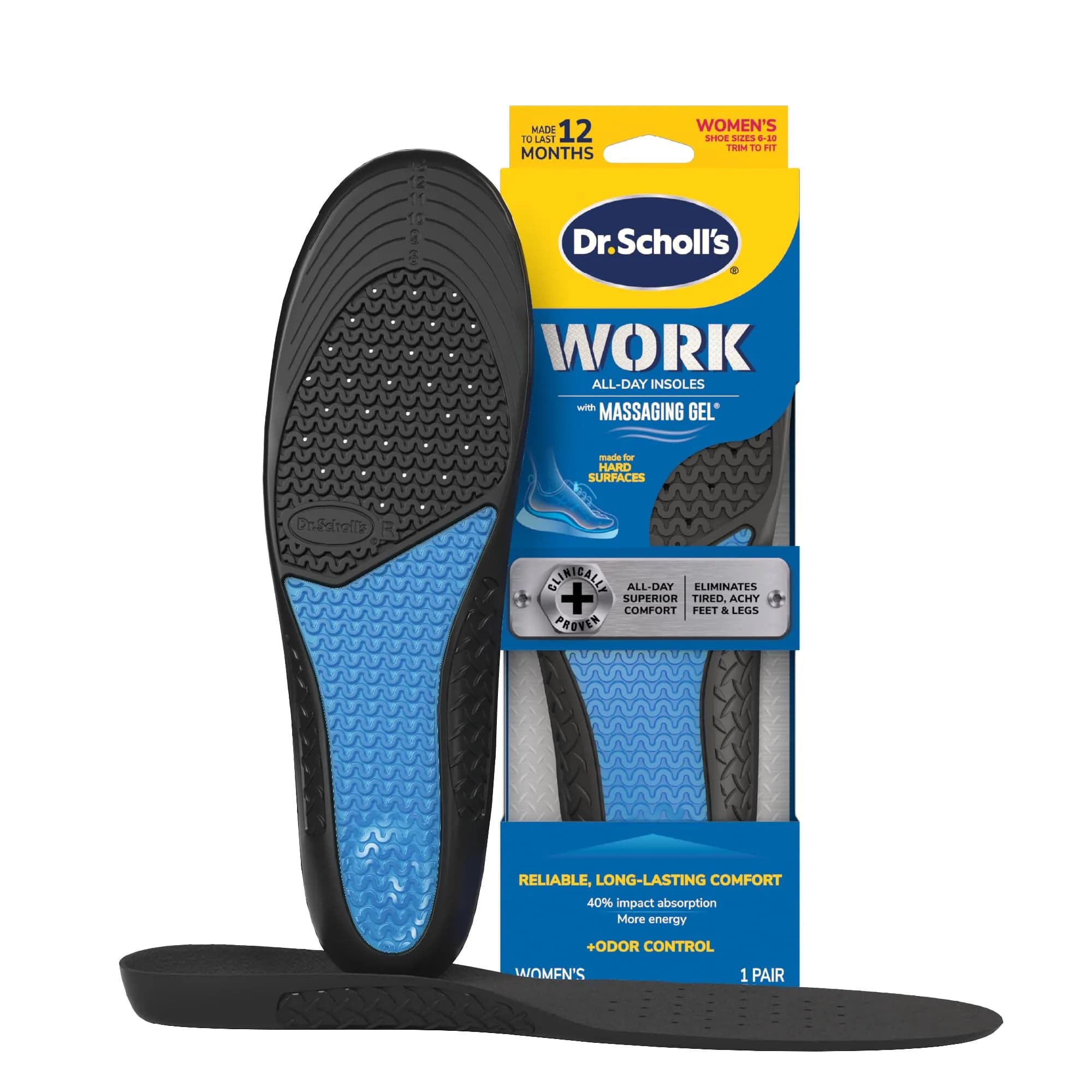 Dr. Scholl's Work All-Day Superior Comfort Insoles with Massaging Gel, Women's, 2-Count Pack | FDA Approved Arch Support for Standing All Day - main product image