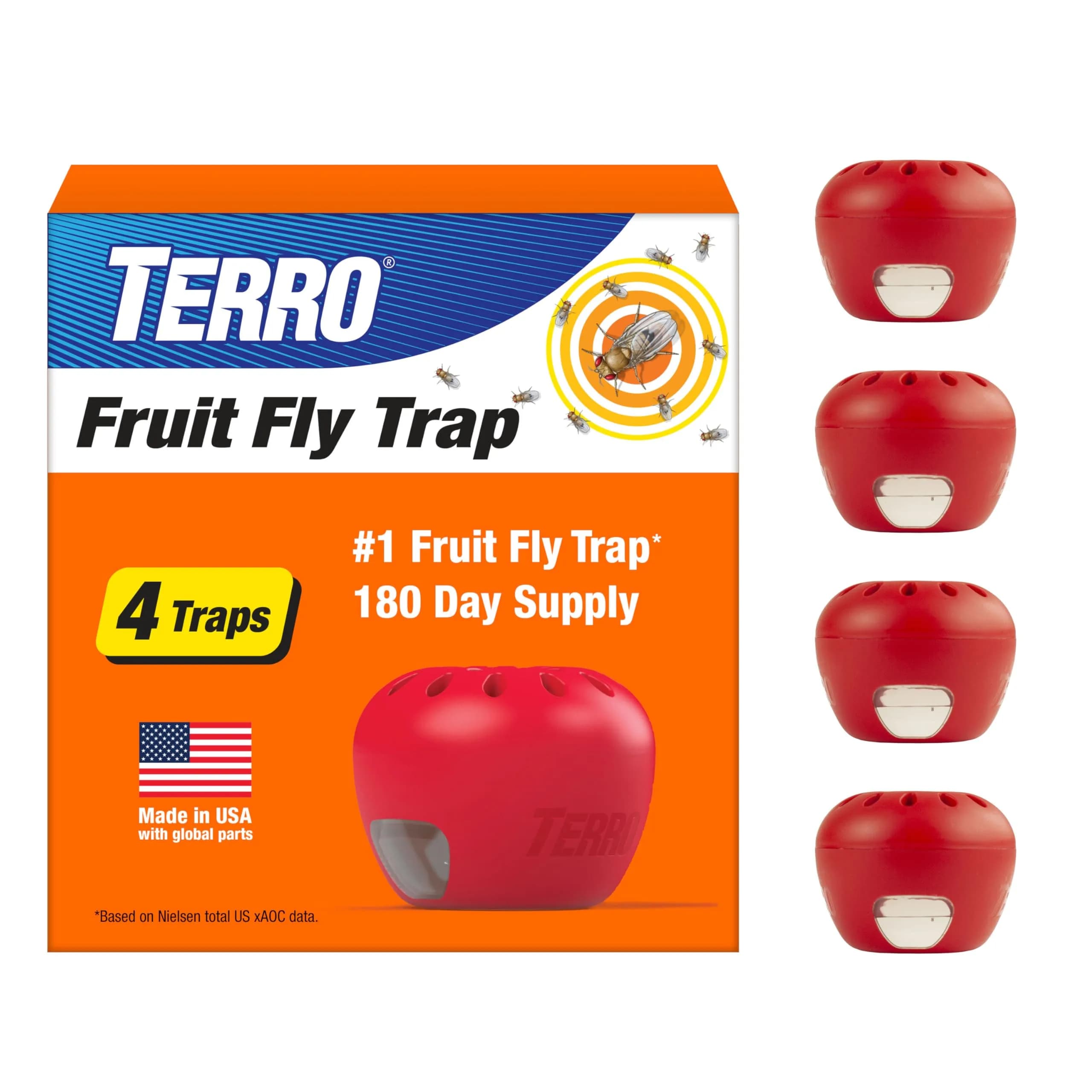 Terro Fruit Fly Trap 4-Pack | 180 Days Lure Supply, Food-Based