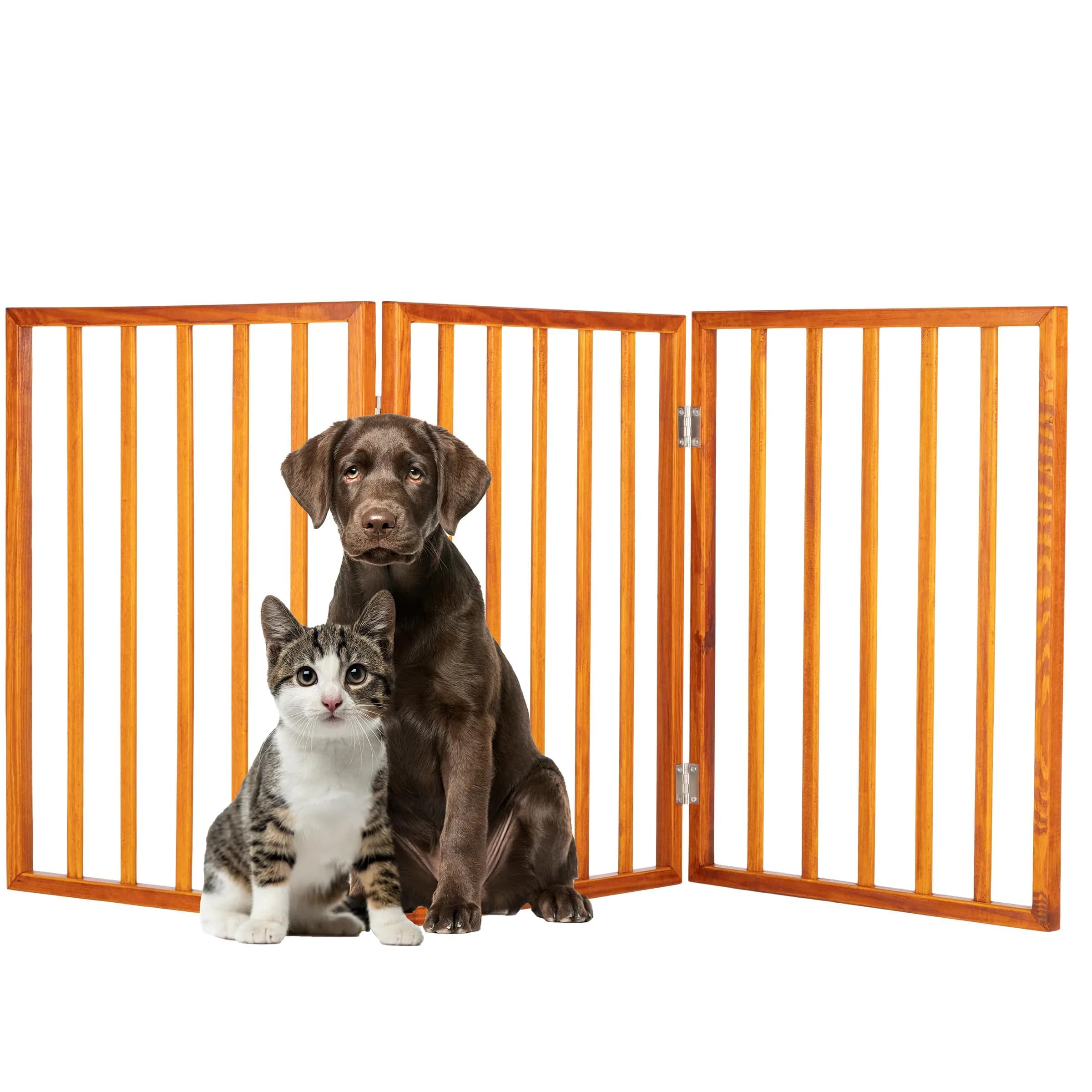 PETMAKER 3-Panel Indoor Foldable Dog Gate Mahogany | Freestanding Stairs & Doorways