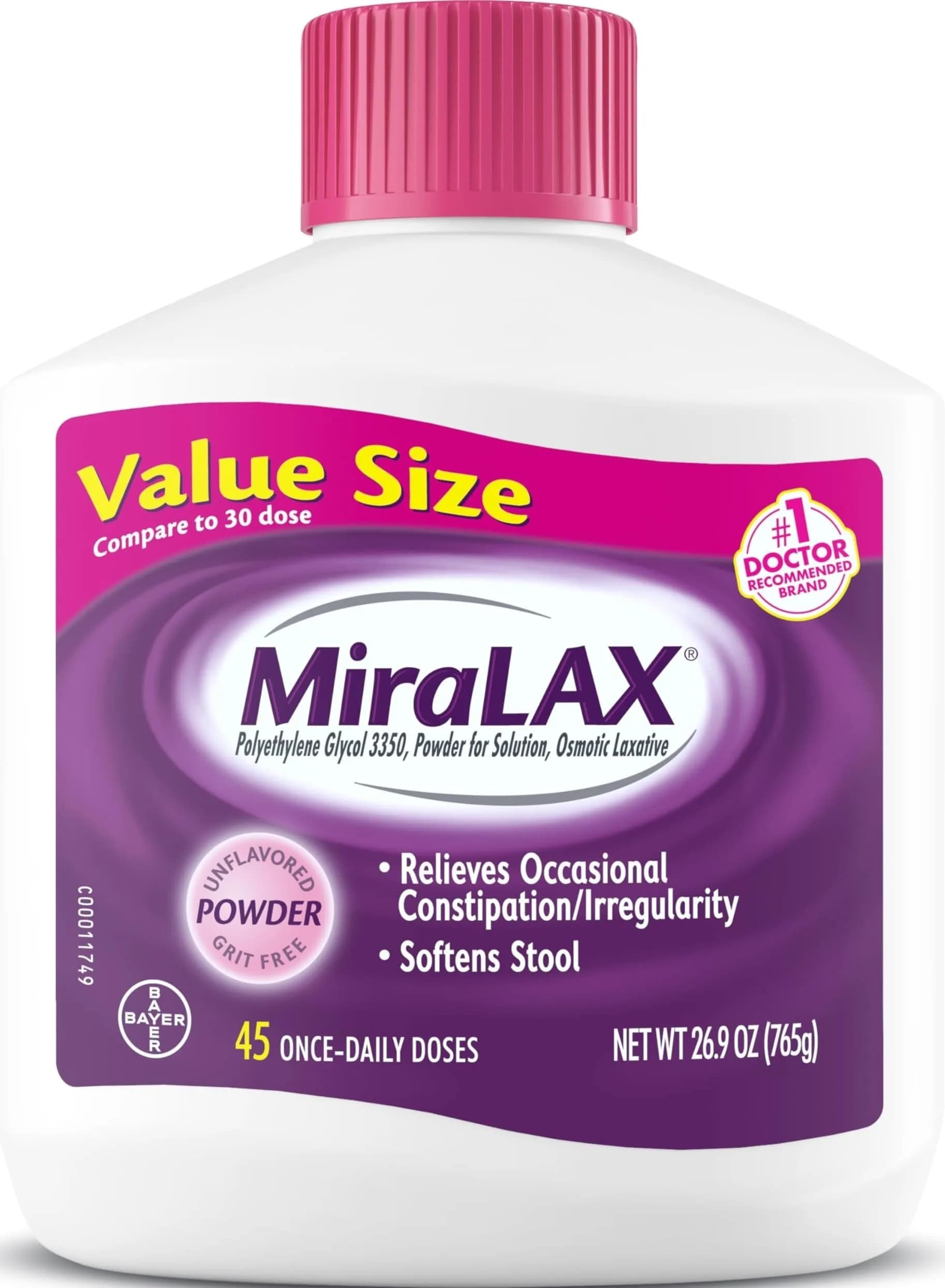 MiraLAX Gentle Constipation Relief Powder 862g (26.9 oz) | Osmotic Laxative with PEG 3350 for Adults - main product image