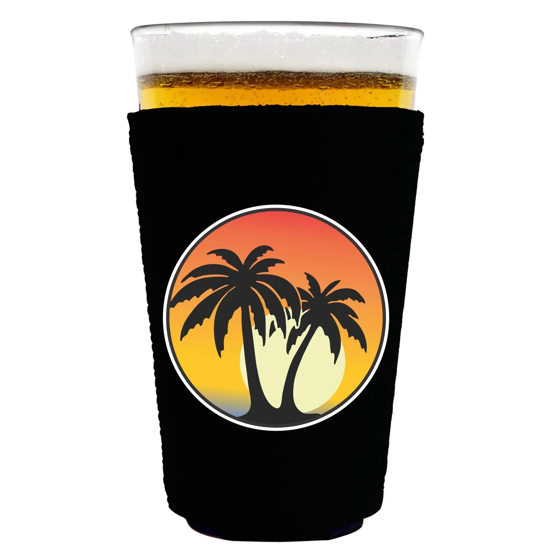 Coolie Junction Palm Tree Sunset Pint Glass Coolie (Black) | Collapsible neoprene drink insulator for 16 oz glasses