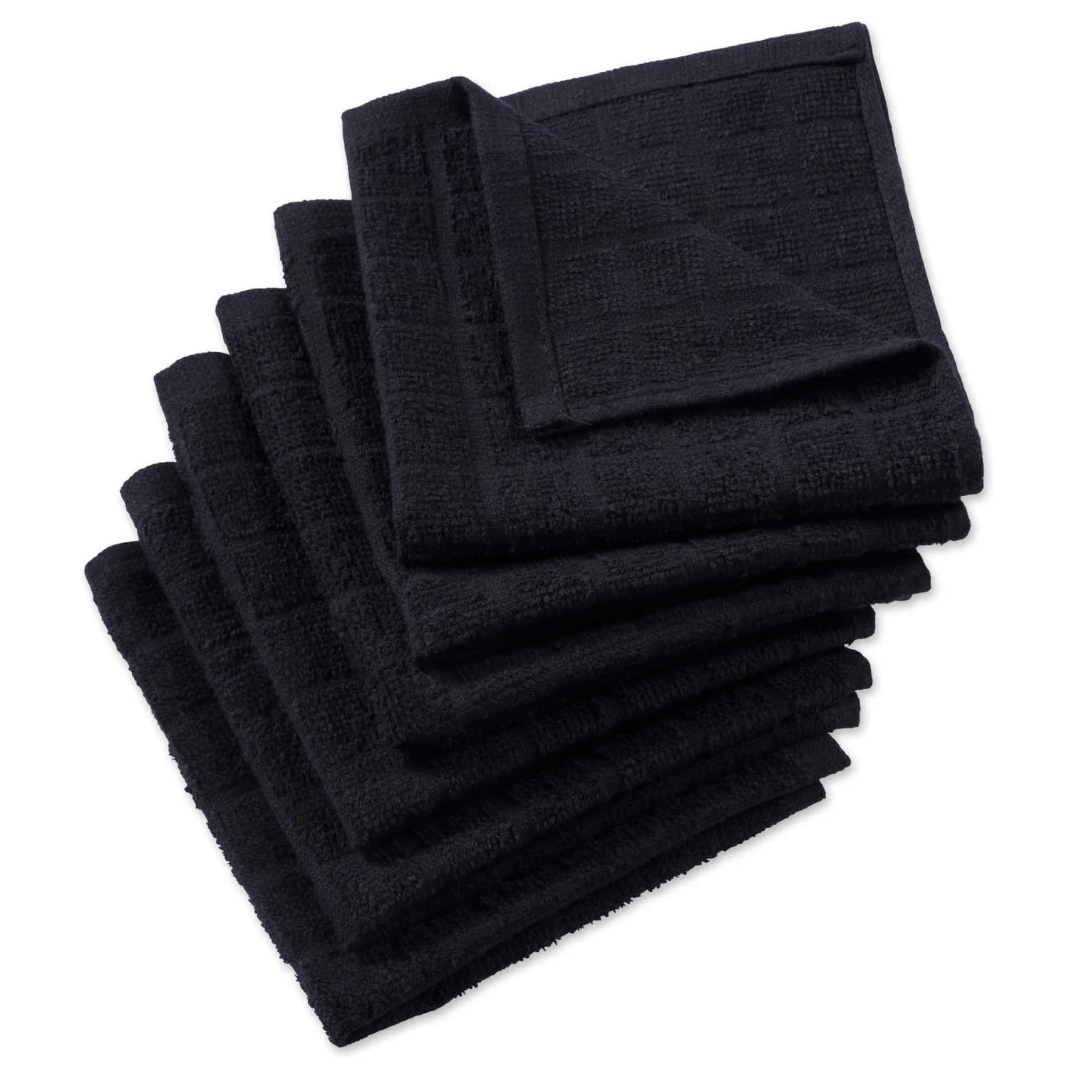 DII Basic Terry Collection Solid Windowpane Dishcloth Set, 12x12 in Black, 6 Piece | Absorbent Cotton Kitchen Essentials - main product image