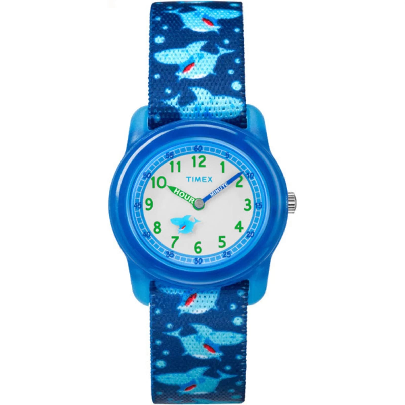 Timex Boys TW7C13500 Time Machines Blue Sharks Watch | Elastic Fabric Strap, Water Resistant