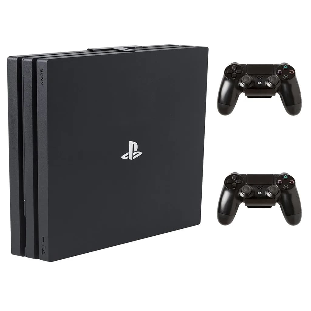 HIDEit Mounts PS4 Pro Wall Mount Bundle | Steel Wall Mount for PS4 Pro & Controllers, VESA & Under-Desk Compatible, Heavy-Duty Steel, Black