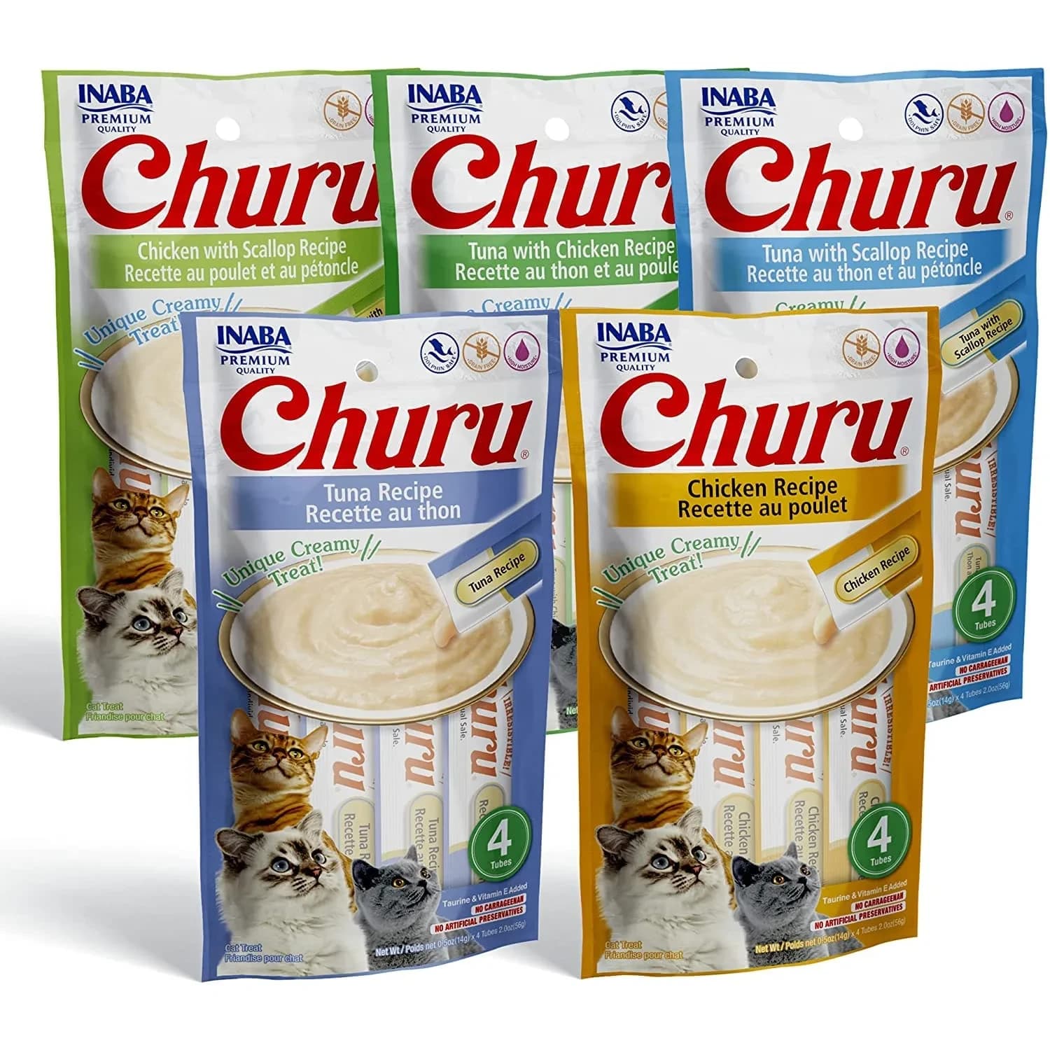 INABA Churu Lickable Creamy Purée Cat Treats 5 Flavor Variety Pack 10 oz (20 Tubes) | Hydrating & Low Calorie - main product image