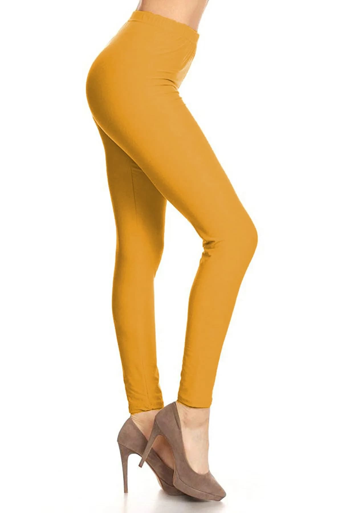 Leggings Depot Womens 1" Waistband High Waisted Solid Leggings Pants (Full Length, Mustard, One Size) - main product image