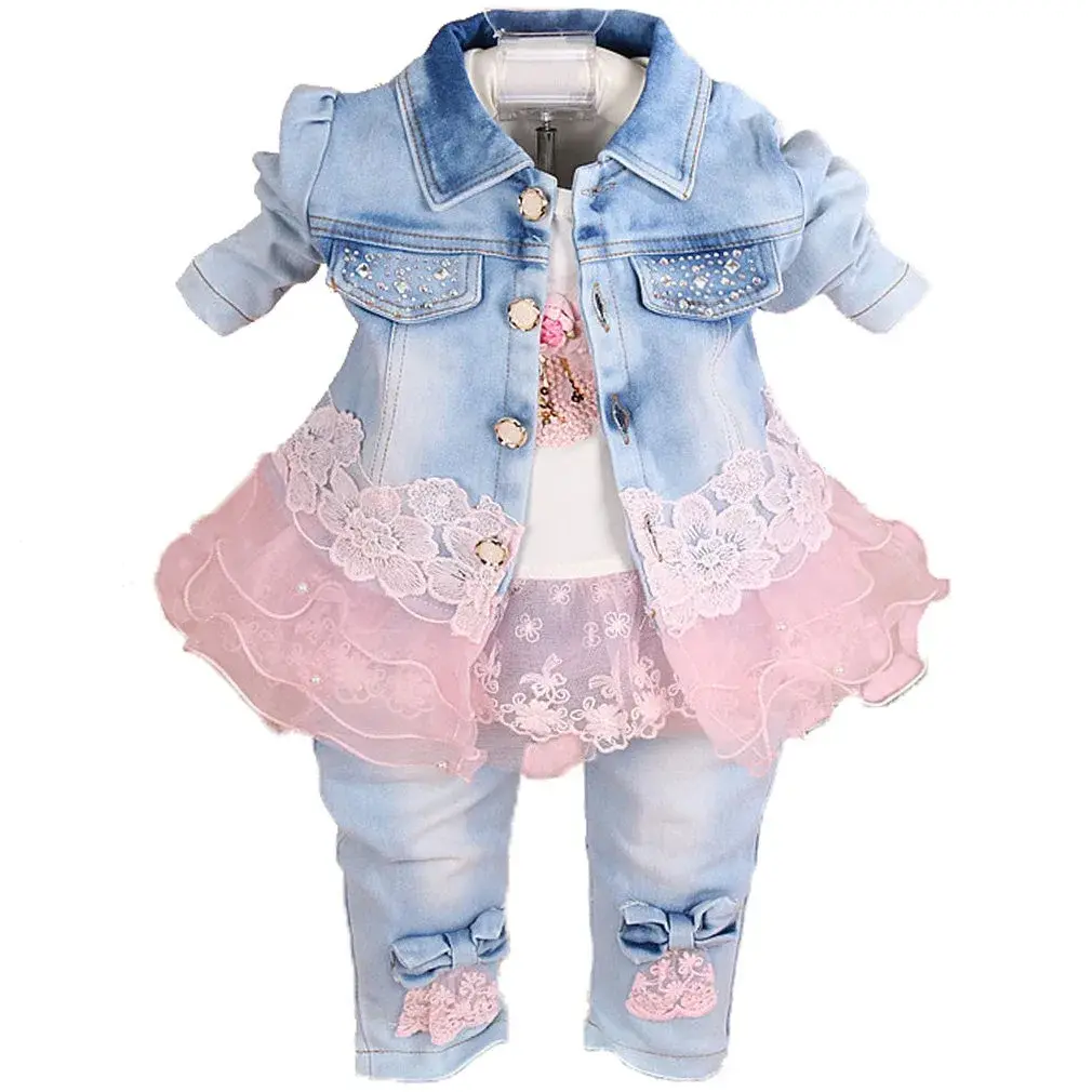 Yao Baby Girls Denim Clothing Sets 3 Pieces | Cotton & Polyester, Comfortable & Stylish (70-120 chars)