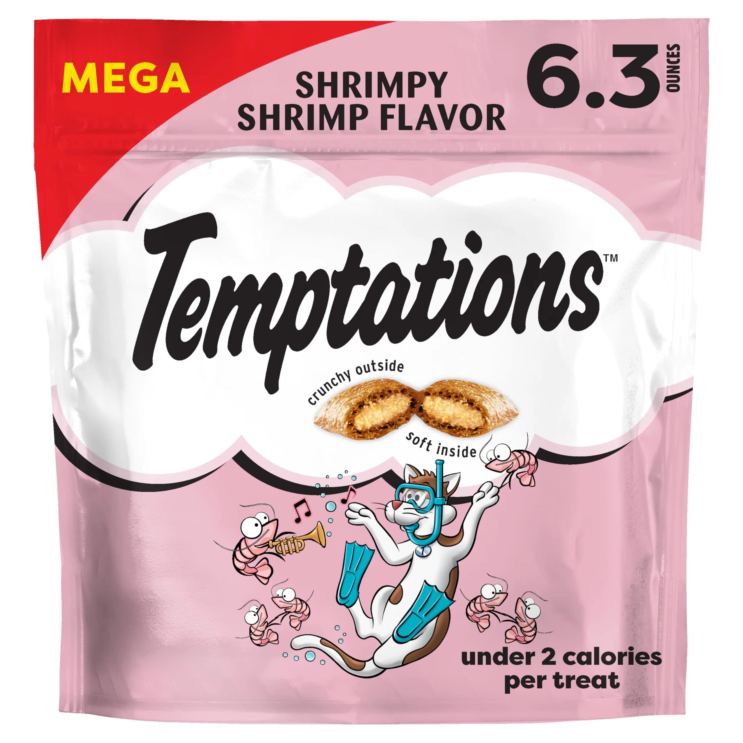 Temptations Classic Crunchy Soft Cat Treats, Shrimpy Shrimp Flavor, 179g (6.3 oz) | Under 2 Calories Per Treat - main product image