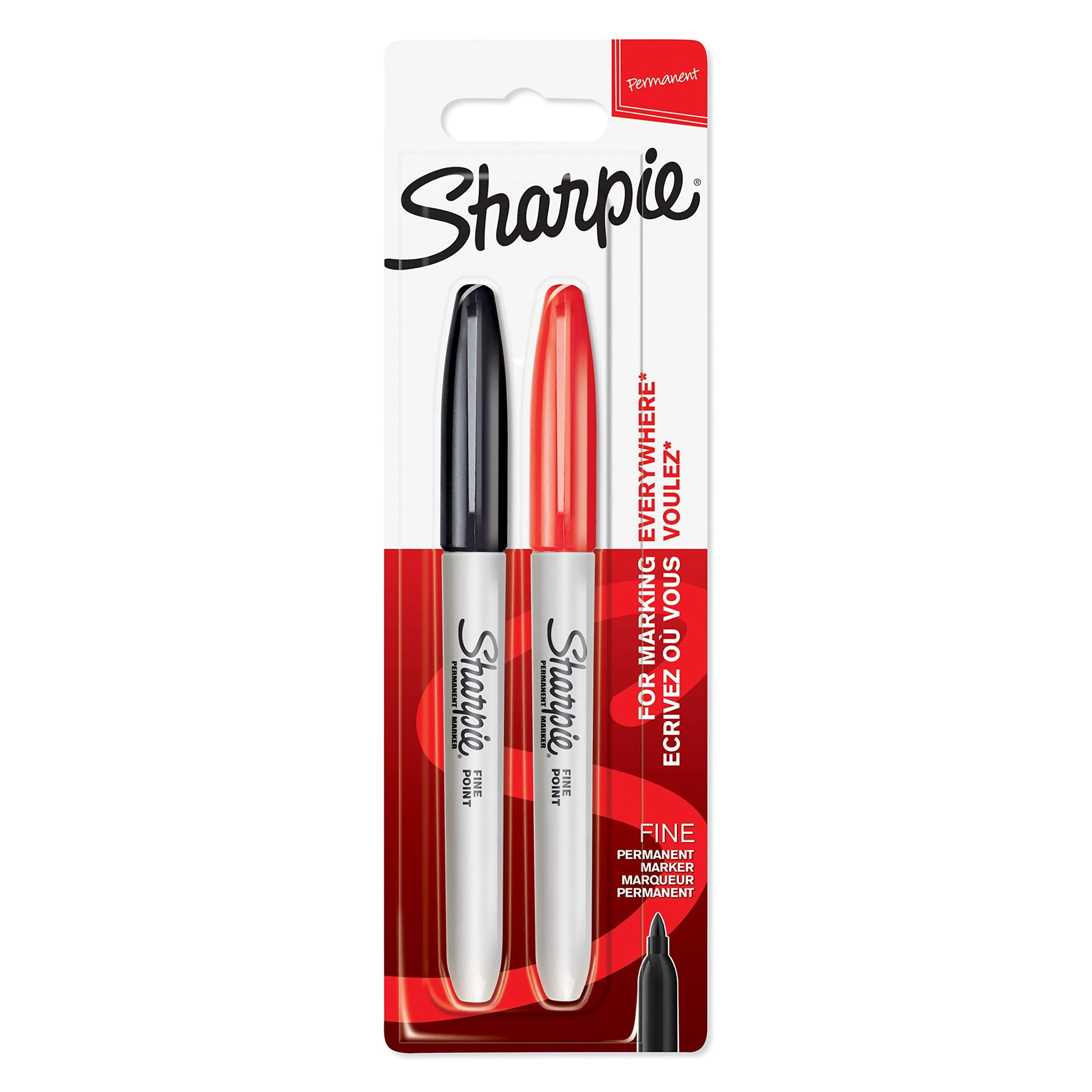 Sharpie Permanent Markers | Fine Tip | Black & Red | 2 Pack | Smooth Ink Flow - main product image
