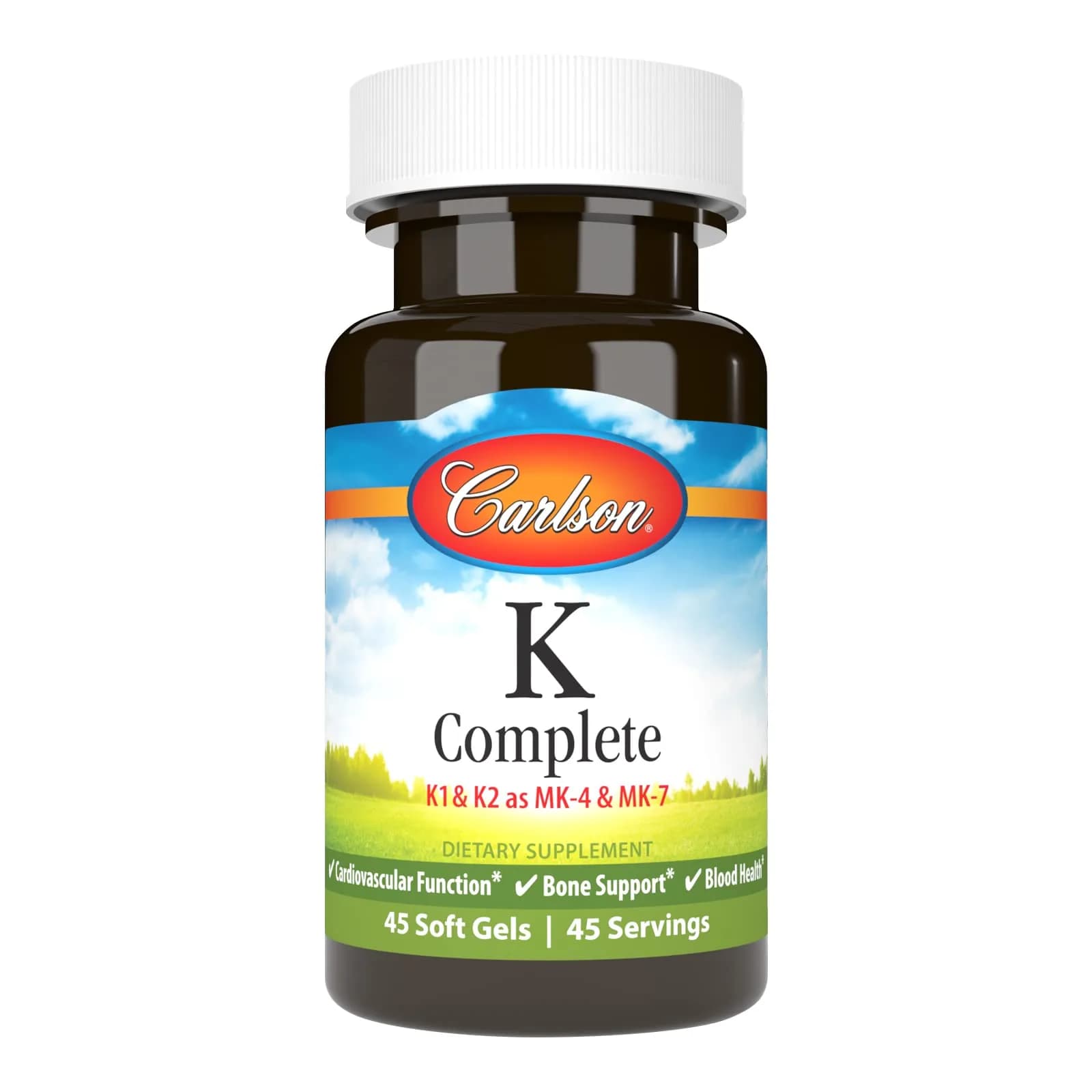 Carlson K Complete Vitamin K-1 & K2 45 Softgels | Supports Bone & Heart Health