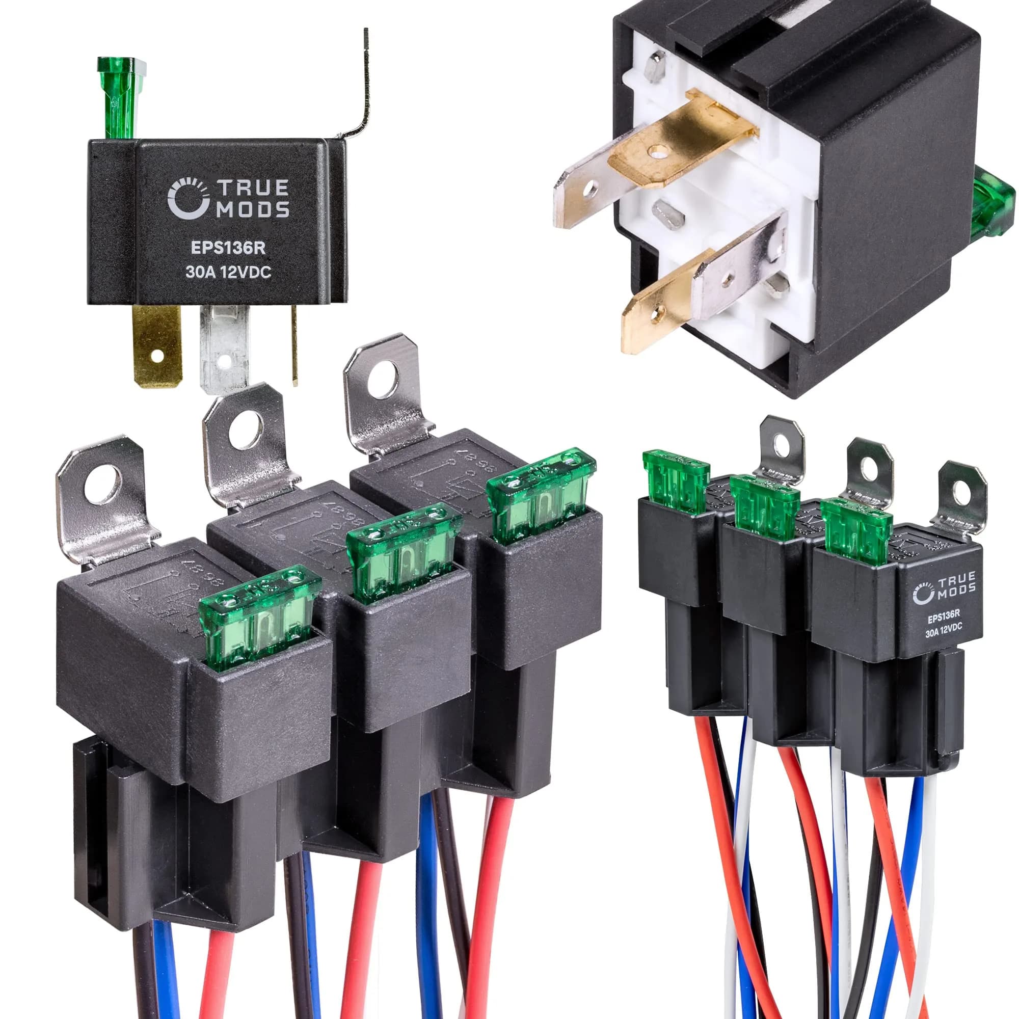 ONLINE LED STORE 12V 6 Pack Bosch Style 4-Pin 30A Fused Relay Kit | Automotive Switches & Relays - main product image
