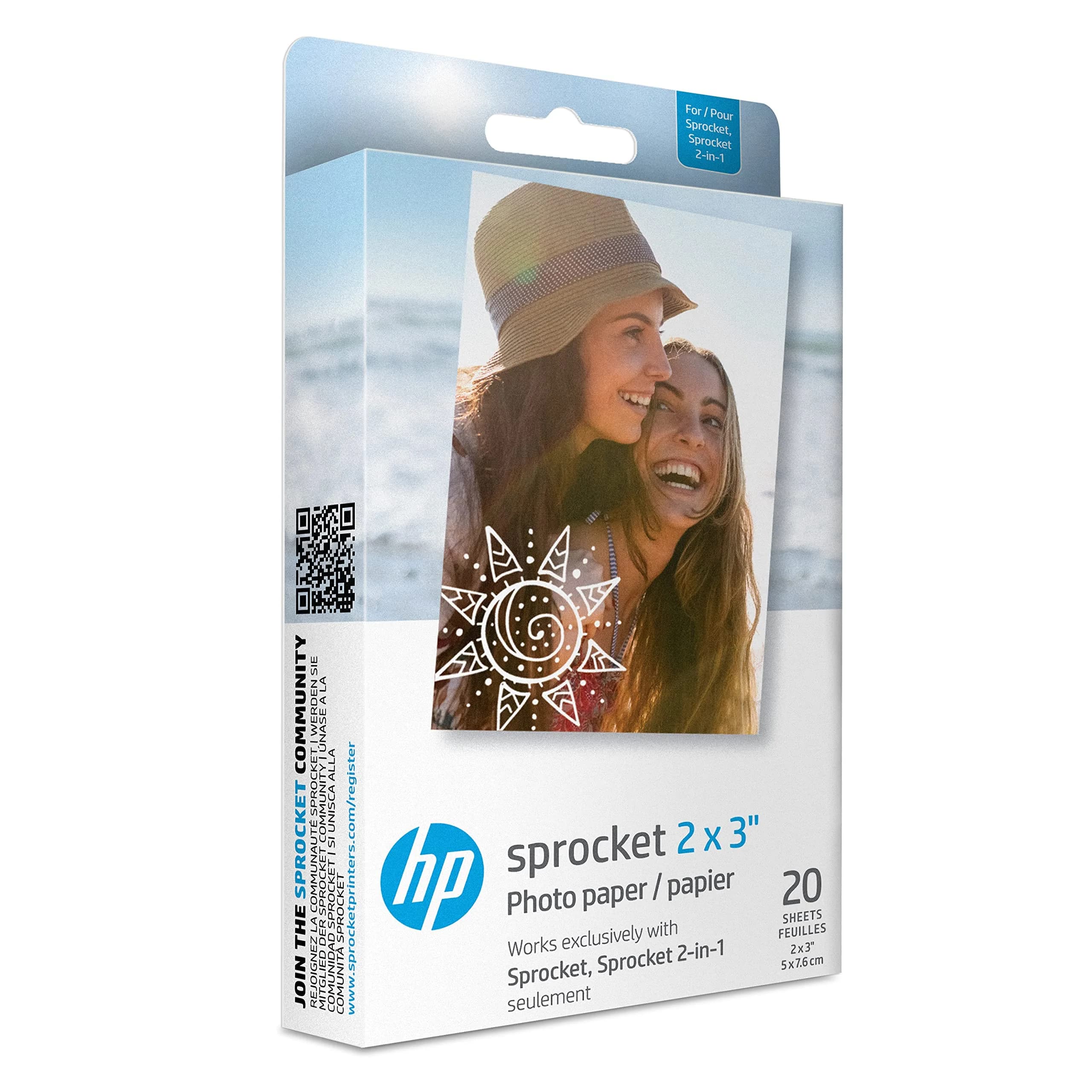 HP Sprocket 2x3" Premium Zink Sticky Back Photo Paper (20 Sheets) | Fade-Resistant & Acid-Free - main product image