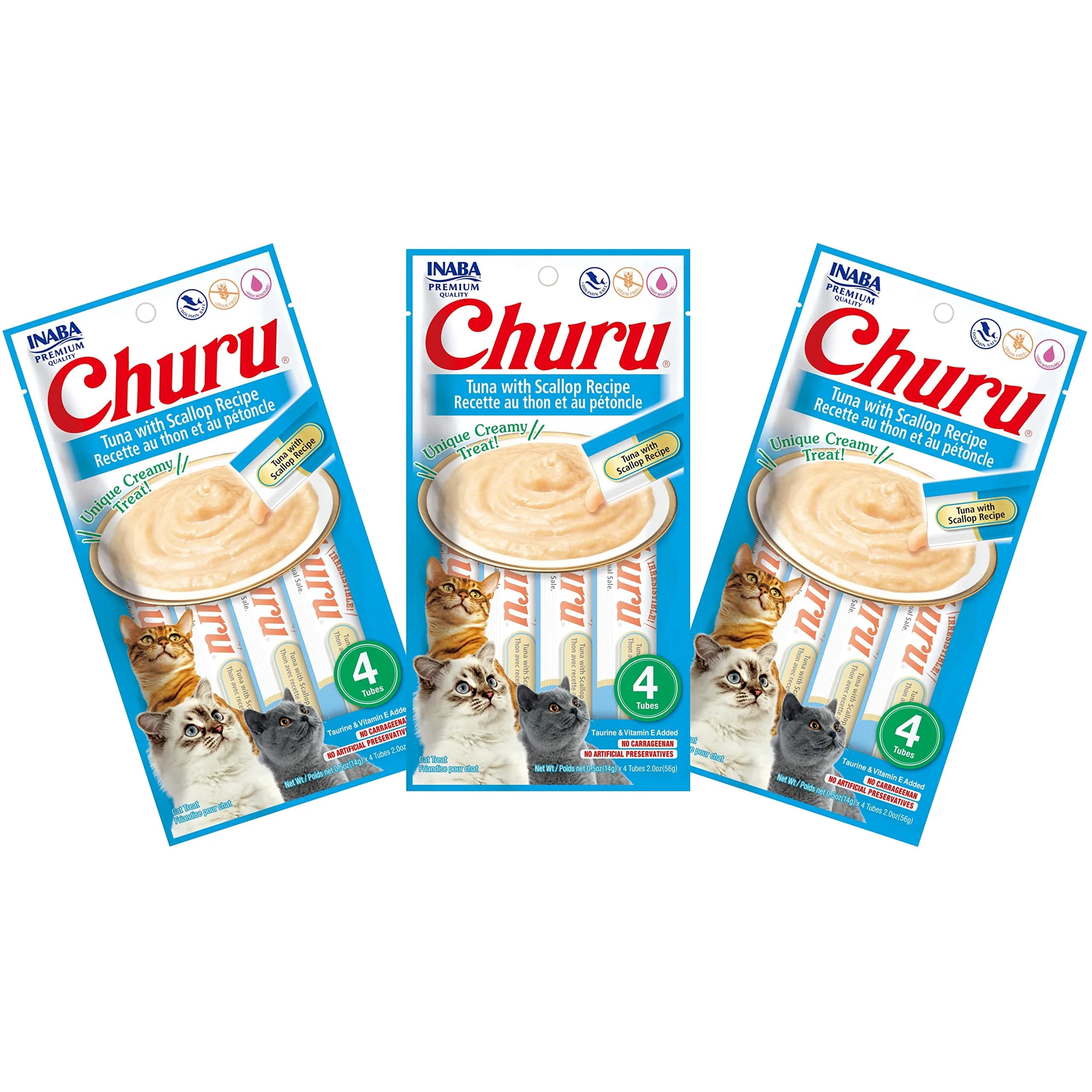 INABA Churu Tuna with Scallop Recipe Lickable Purée Natural Cat Treats 12 Tubes (6 oz Total) | Grain-Free Hydrating Cat Snack - main product image