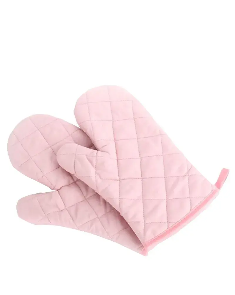 Nachvorn Heat Resistant Oven Mitts Pink Quilted Cotton & Polyester Oversized Mittens, 1 Pair (18 cm x 27 cm)