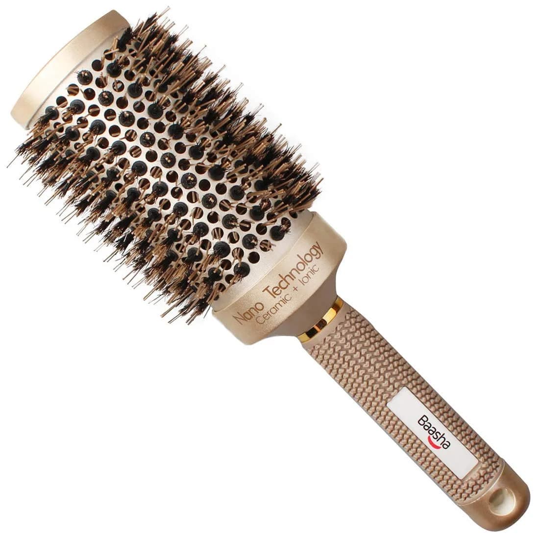 Baasha 3 Inch Round Hair Brush with Boar Bristle & Vented Ceramic Barrel | Salon Quality Styling for Long & Curly Hair - main product image