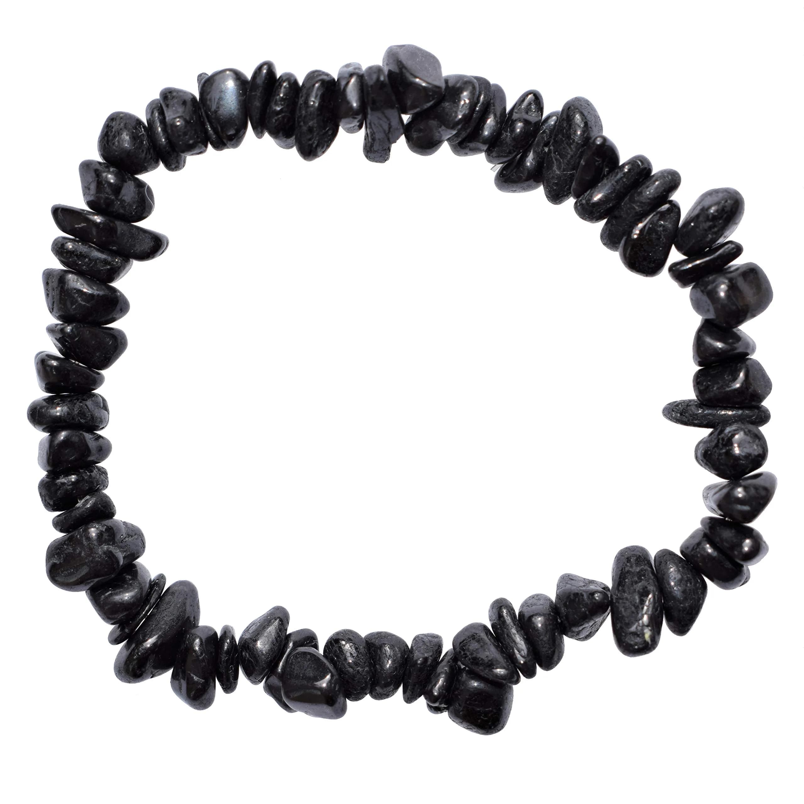 Zenergy Gems Black Tourmaline Crystal Chip Bracelet 7" | Psychic Protection & Healing Energy - main product image