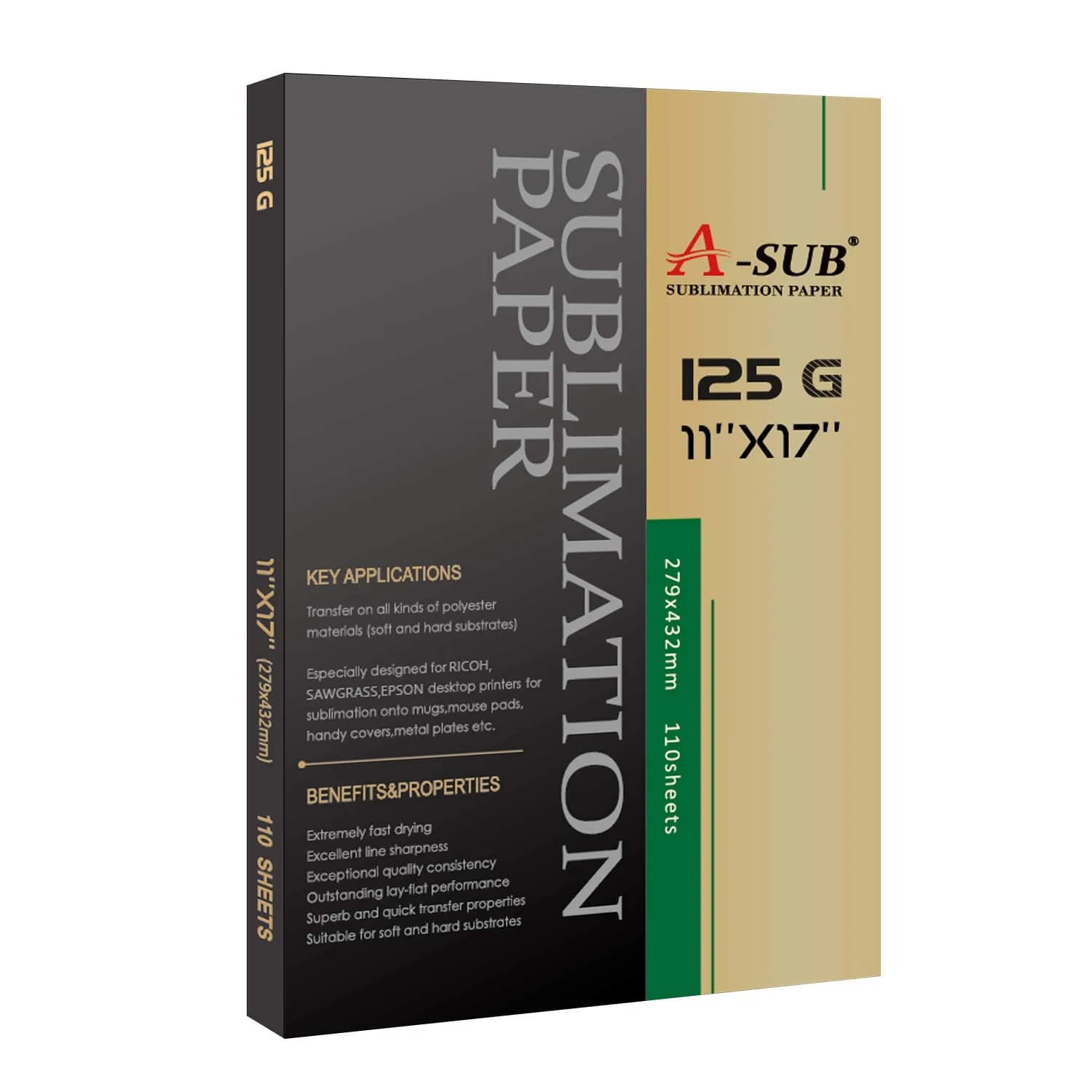 A-SUB Sublimation Paper 11x17 Inch 110 Sheets | Fast Dry Transfer Rate ≥98% - main product image
