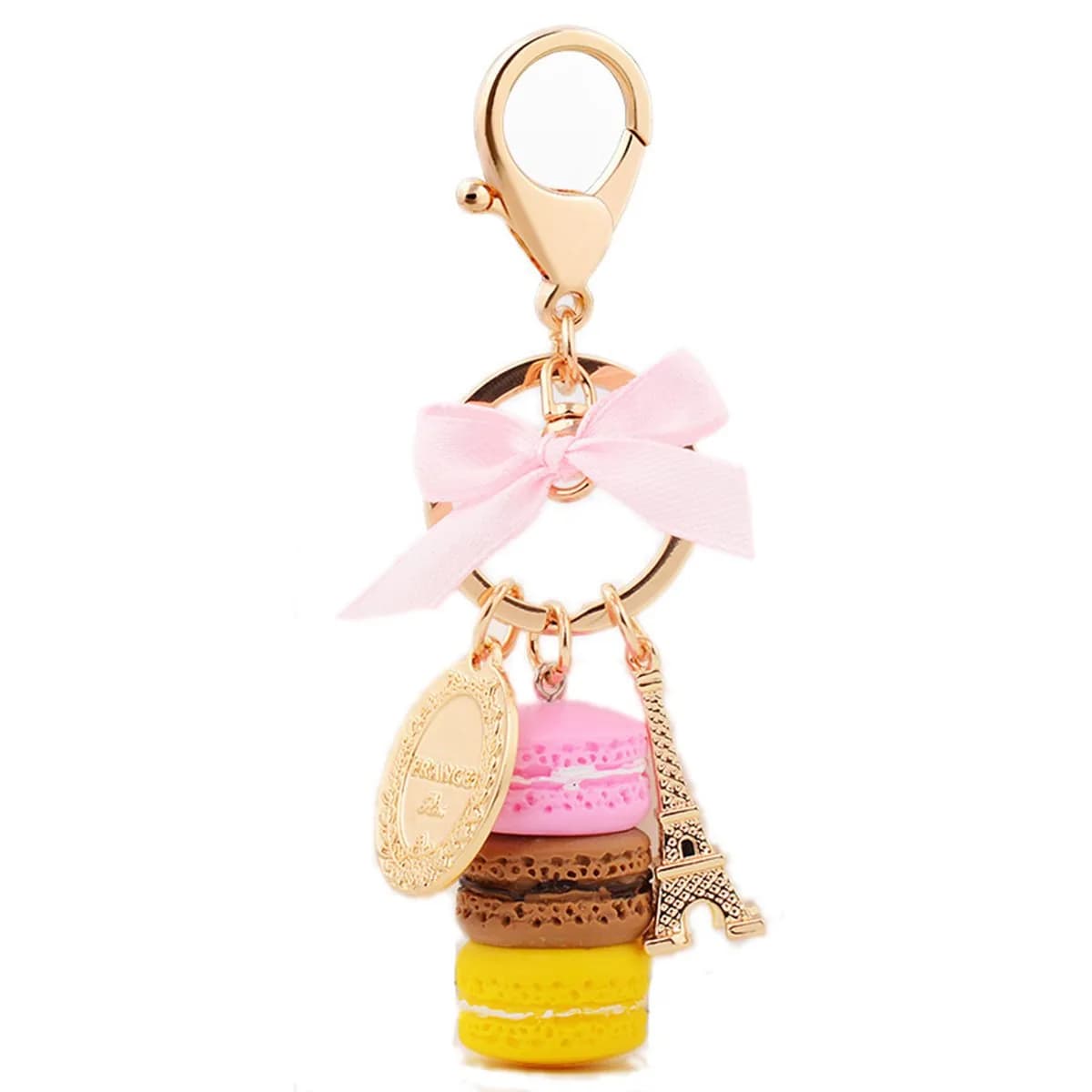 ZOONAI Macaron Cake Eiffel Tower Keychain Bowknot Car Keyring Bag Purse Pendant (Blue) | Cute Alloy & Plastic Accessory