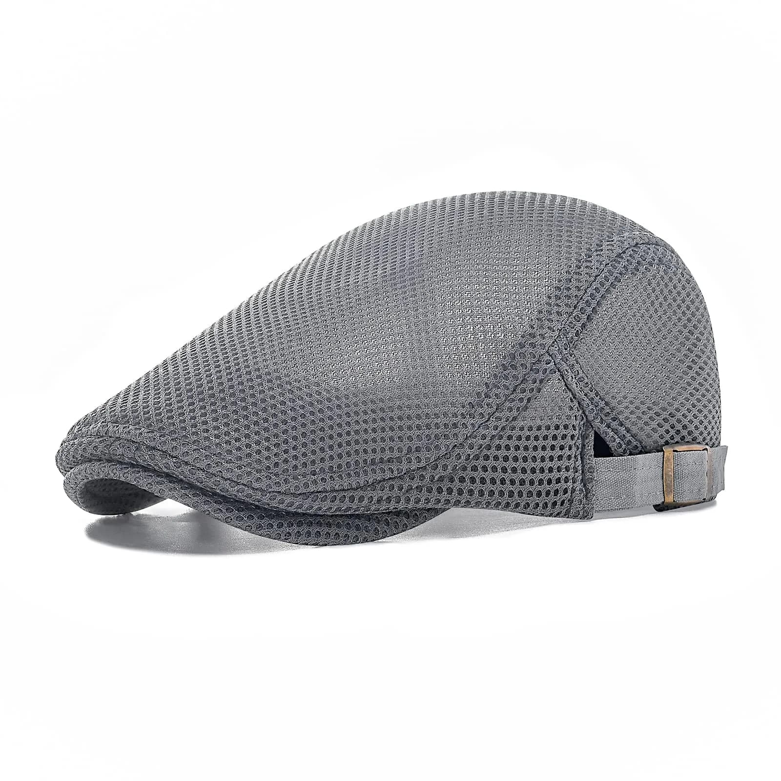 VOBOOM Men's Breathable Mesh Summer Hat Adjustable Newsboy Beret Ivy Cabbie Flat Cap Khaki