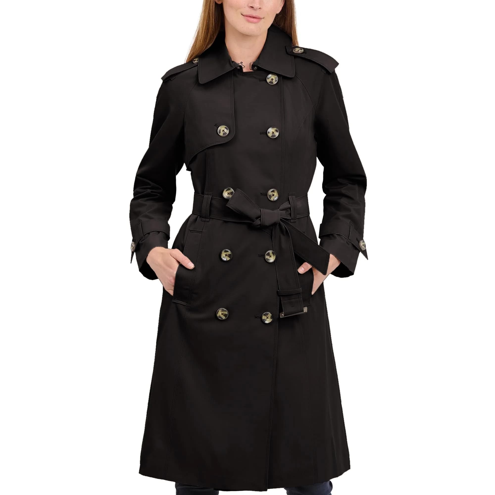London Fog Womens Double-Breasted Trench Coat X-Small Black | Windproof & Water-Resistant