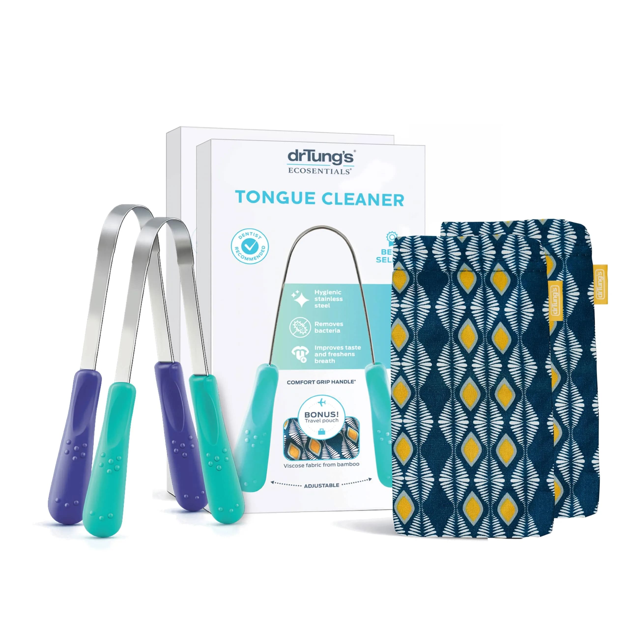 drTung's Stainless Steel Tongue Scraper 2 Pack | Gentle & Effective Oral Hygiene - main product image