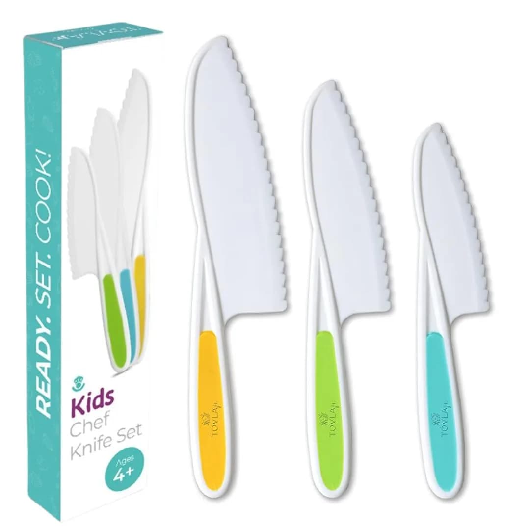 Tovla Jr. Kid Safe Knife Set for Real Cooking | Toddler Knives | Ages 4-12 | 3-Piece Set, 28cm (11 inches)