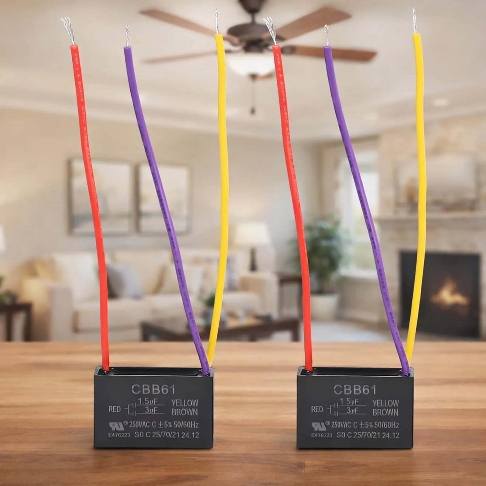 Podoy CBB61 Ceiling Fan Capacitor 1.5uf+3uf Dual Wire Pack of 2 | 250VAC Rated for Smooth Fan Operation - main product image