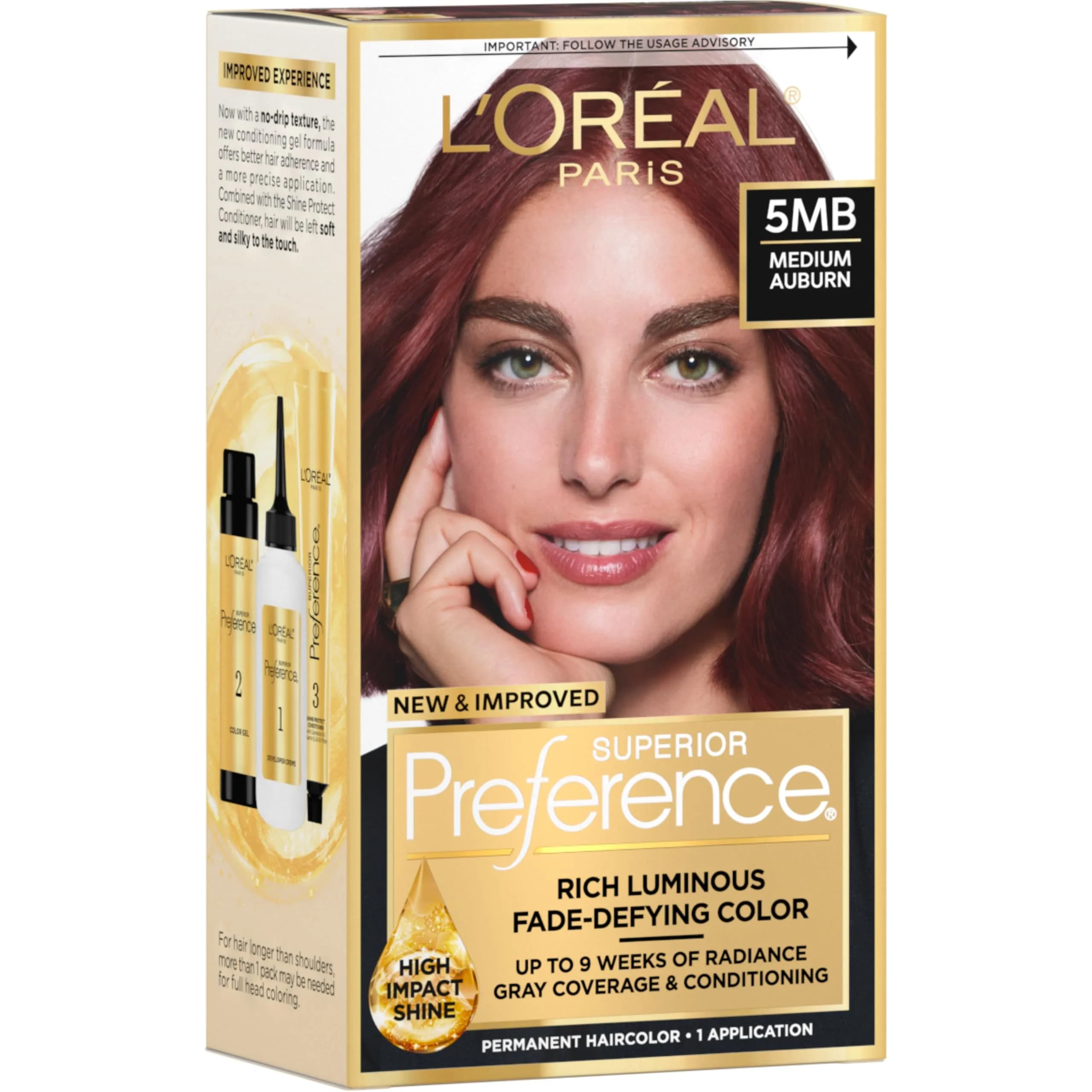 L'Oreal Paris Superior Preference Fade-Defying Hair Color System, 5MB Medium Auburn | Permanent Color & Shine - main product image