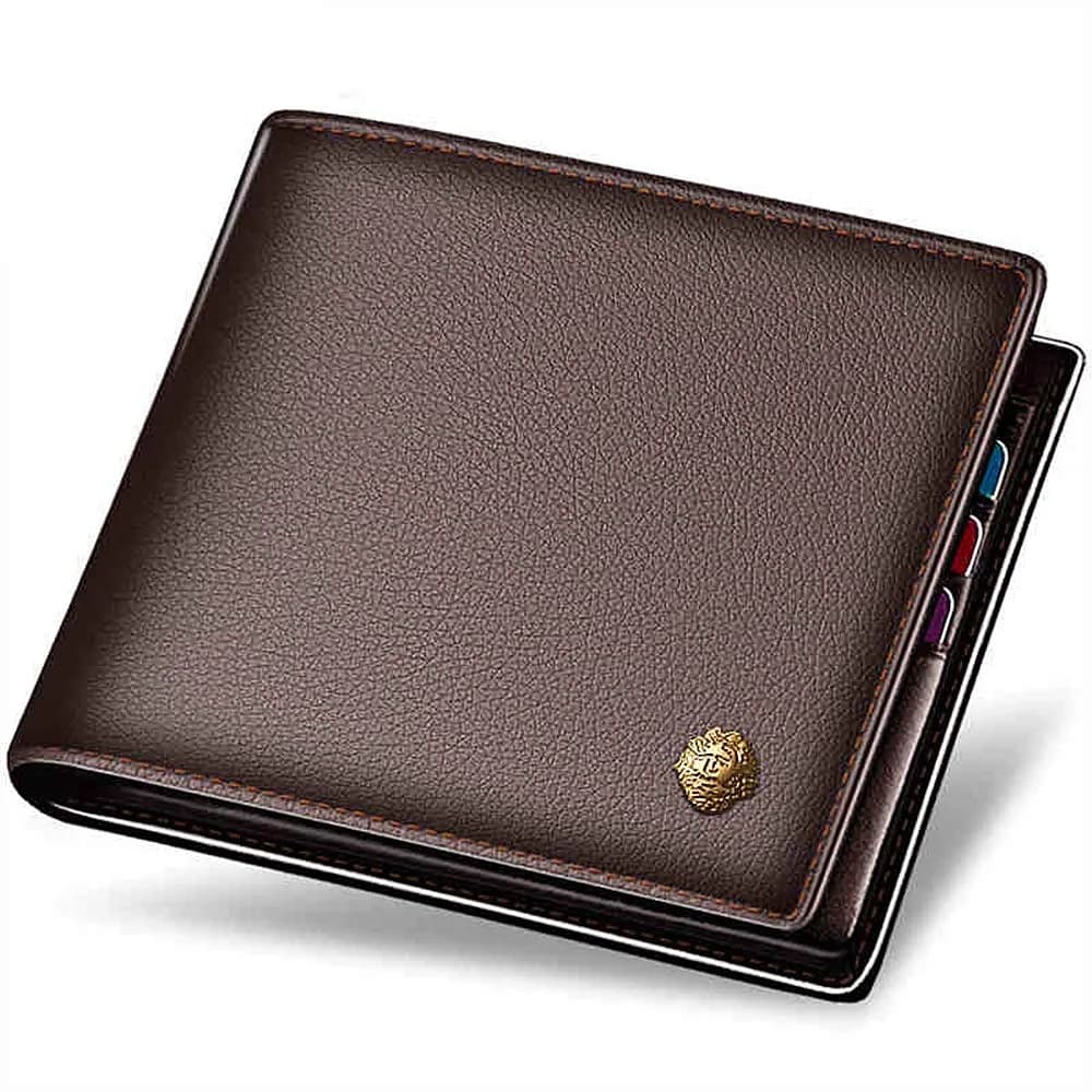 LAORENTOU Men's Genuine Leather Bifold Wallet with Zipper Coin Pocket & ID Window | Brown, 11cm x 9.5cm x 1cm (4.33" x 3.74" x 0.39") - main product image