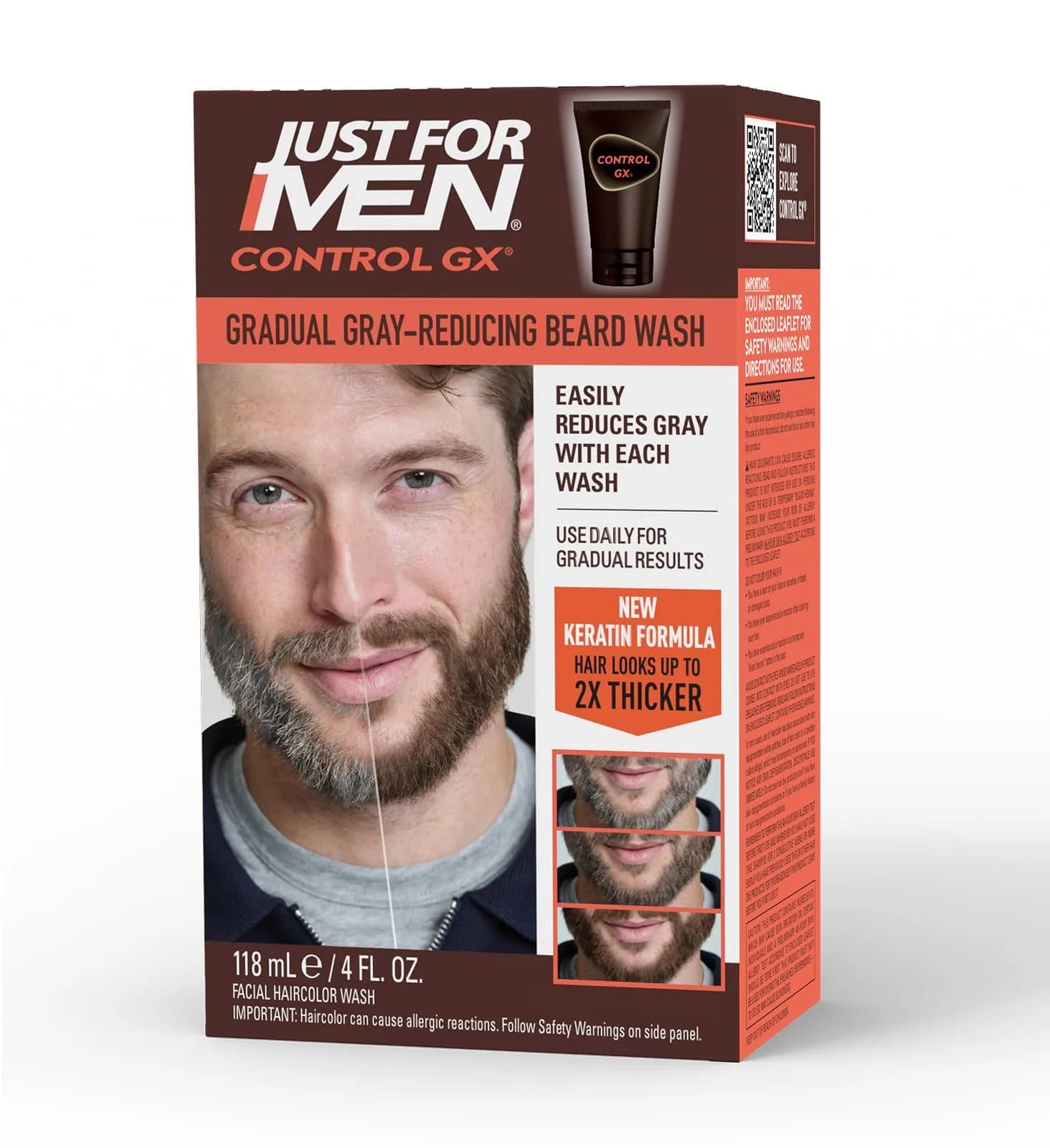 Just for Men Control GX Grey Reducing Beard Wash Shampoo 118ml (4 Fl Oz) | Gradually Colors Mustache and Beard - main product image