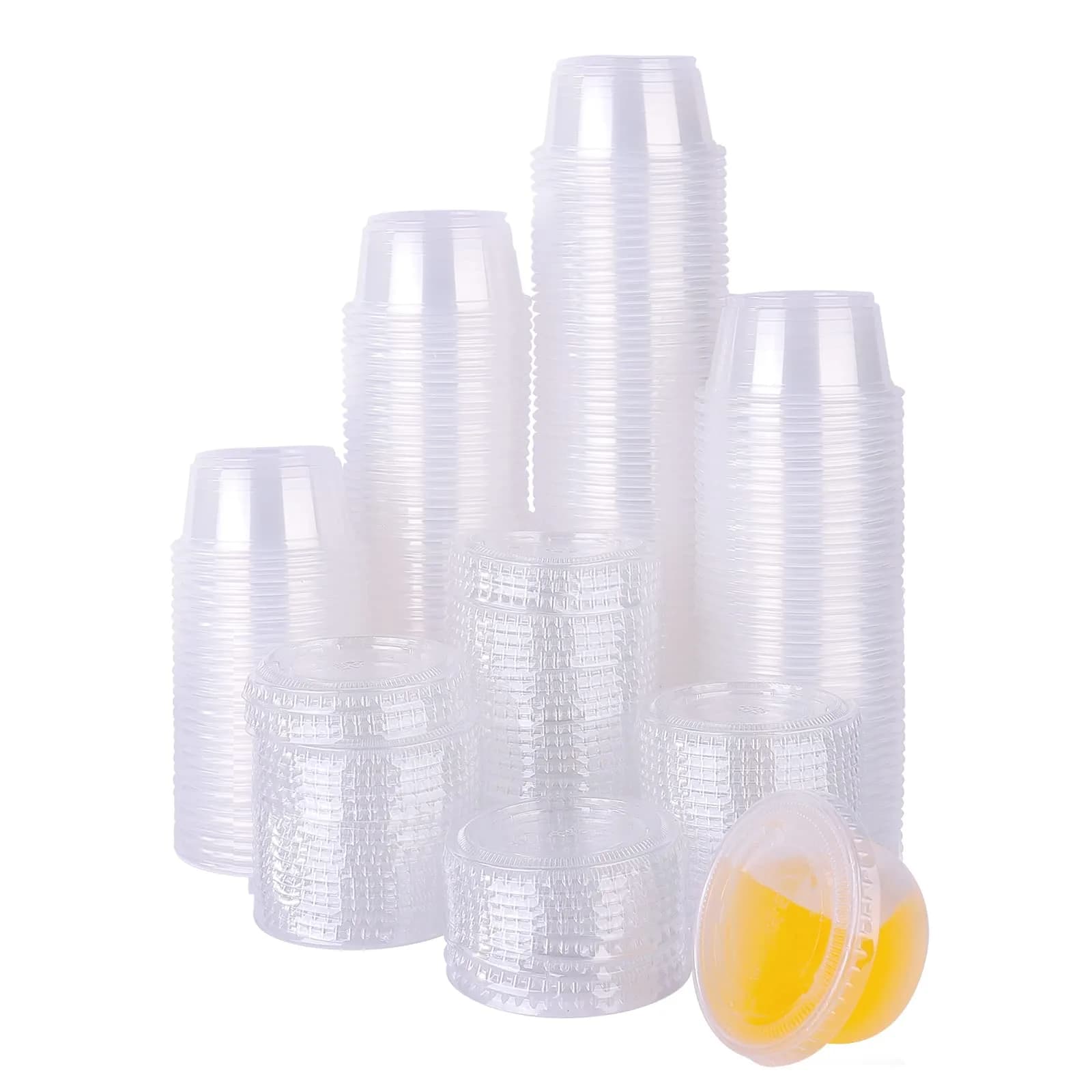 TashiBox 200 Pack of 2-Ounce Disposable Plastic Jello Shot Cups with Lids | Clear, Leak Proof, Food Grade