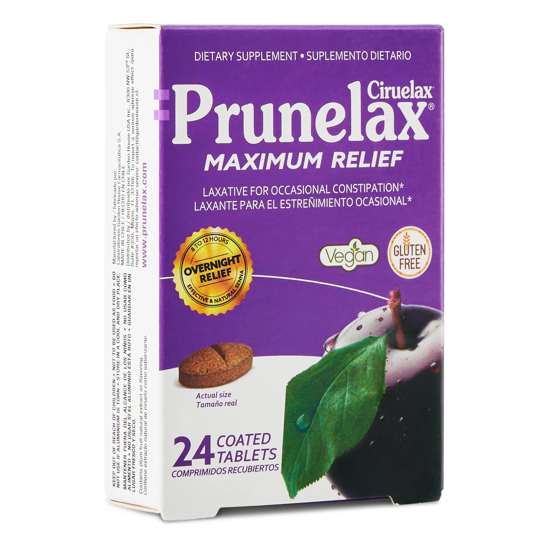 Prunelax Ciruelax Maximum Relief Laxative Tablets with Natural Senna for Occasional Constipation, Senna Extract, Vegan & Gluten-Free, Gentle Overnight Relief - 24ct - main product image