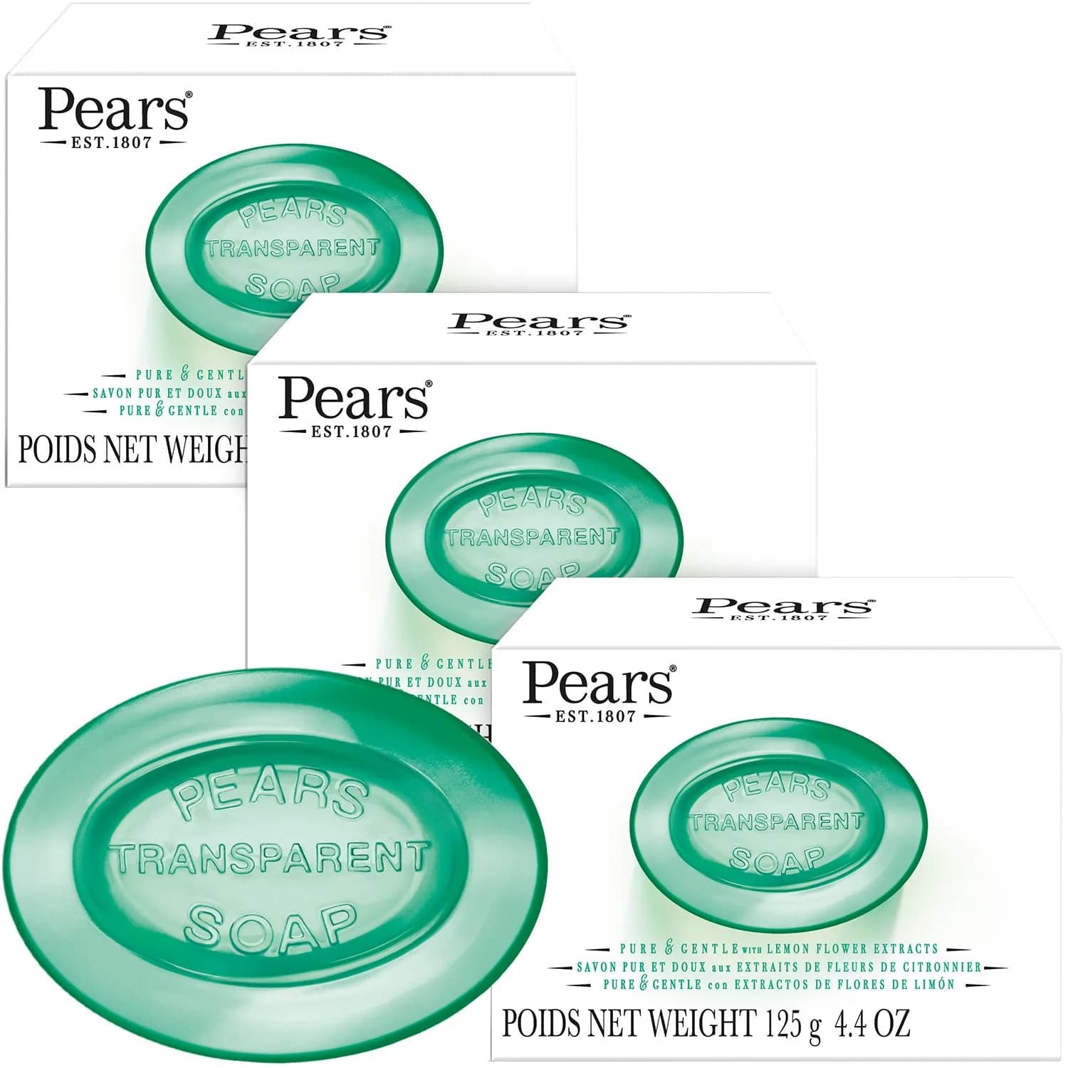 Pears Soap with Lemon Flower Extract 4.4 Oz | Gentle Glycerin Bar for Radiant Skin - main product image