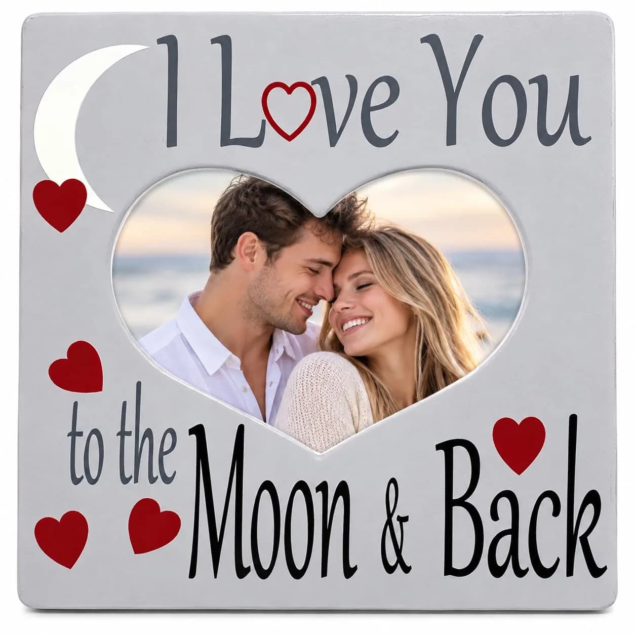 BANBERRY DESIGNS I Love You to the Moon and Back Photo Frame | Heart Shaped Romantic Gift for Her, 8x8