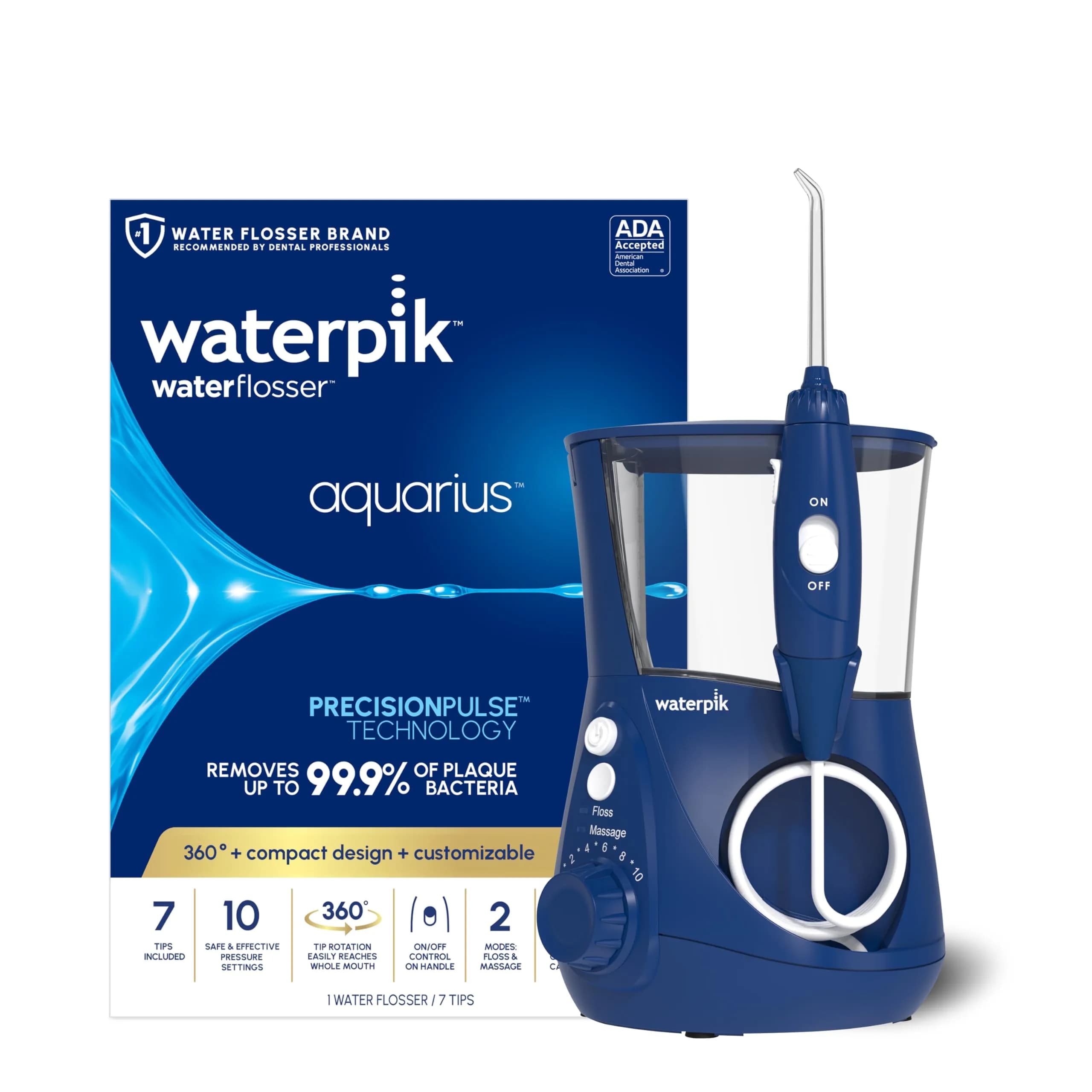 Waterpik Aquarius Countertop Water Flosser Blue 22 fl oz (650 ml) | ADA Accepted Oral Irrigator - main product image