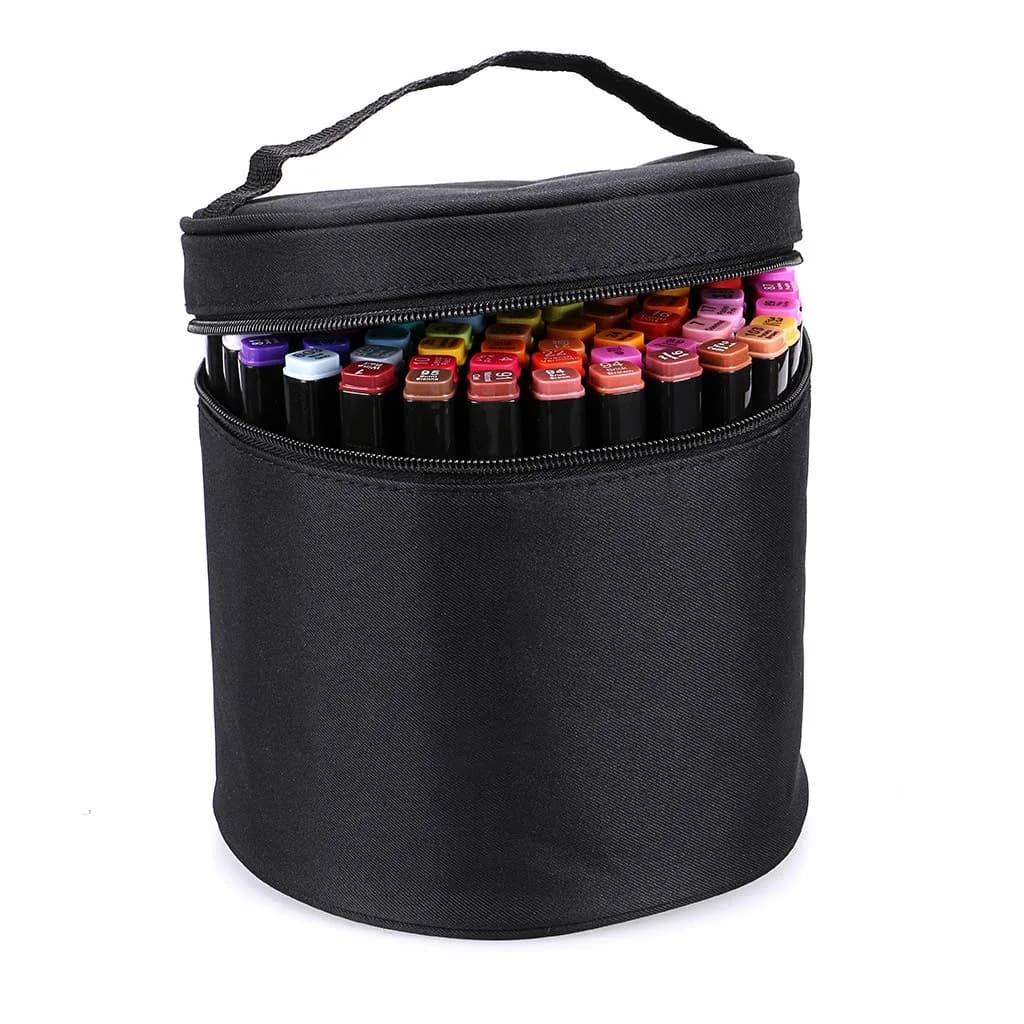 BTSKY Multifunction Marker Case - Zippered Canvas Pen Bag for 80 Markers | Travel & Organizer