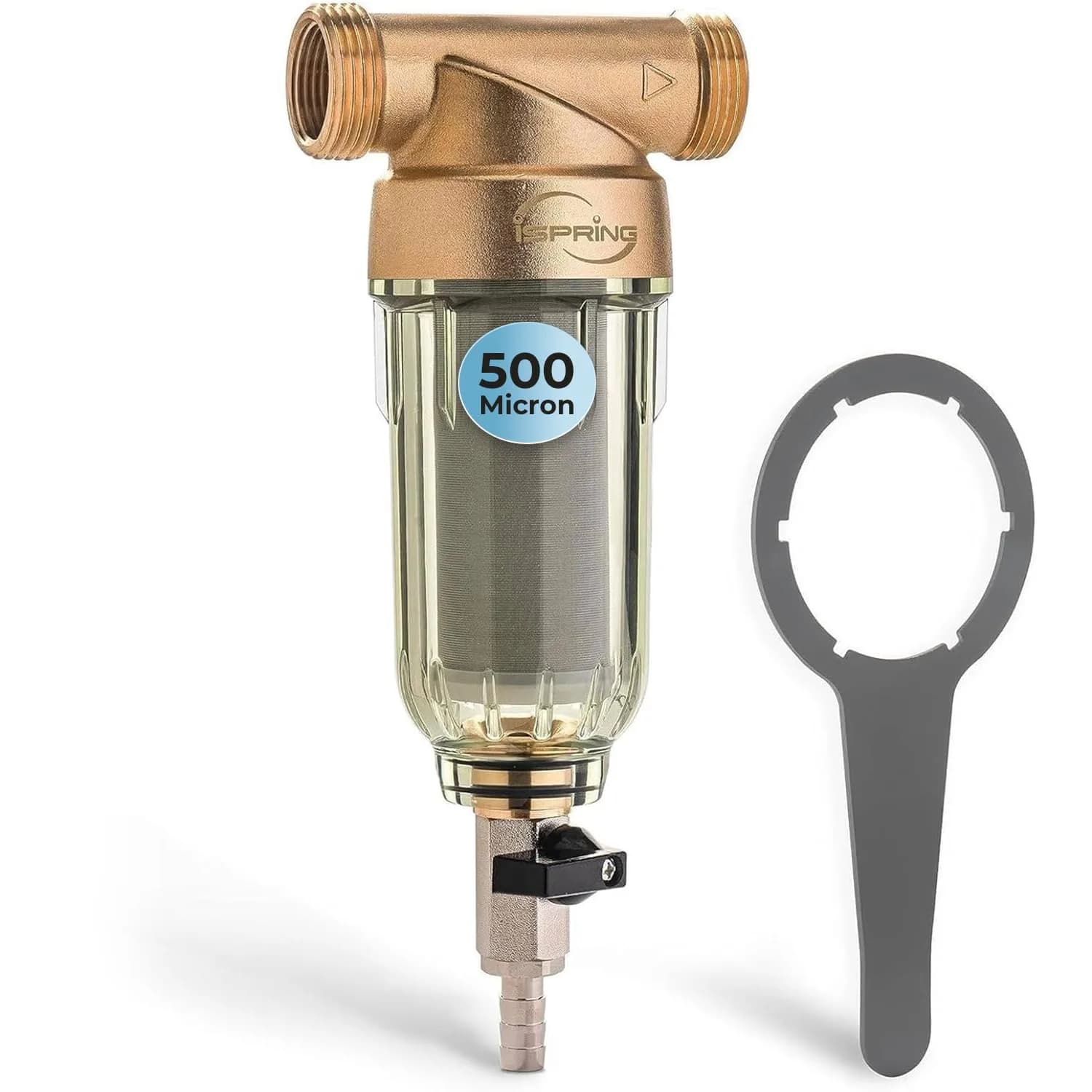 iSpring WSP-500 Whole House Spin Down Sediment Filter, 500 Micron | Reusable Stainless Steel Mesh for Plumbing - main product image
